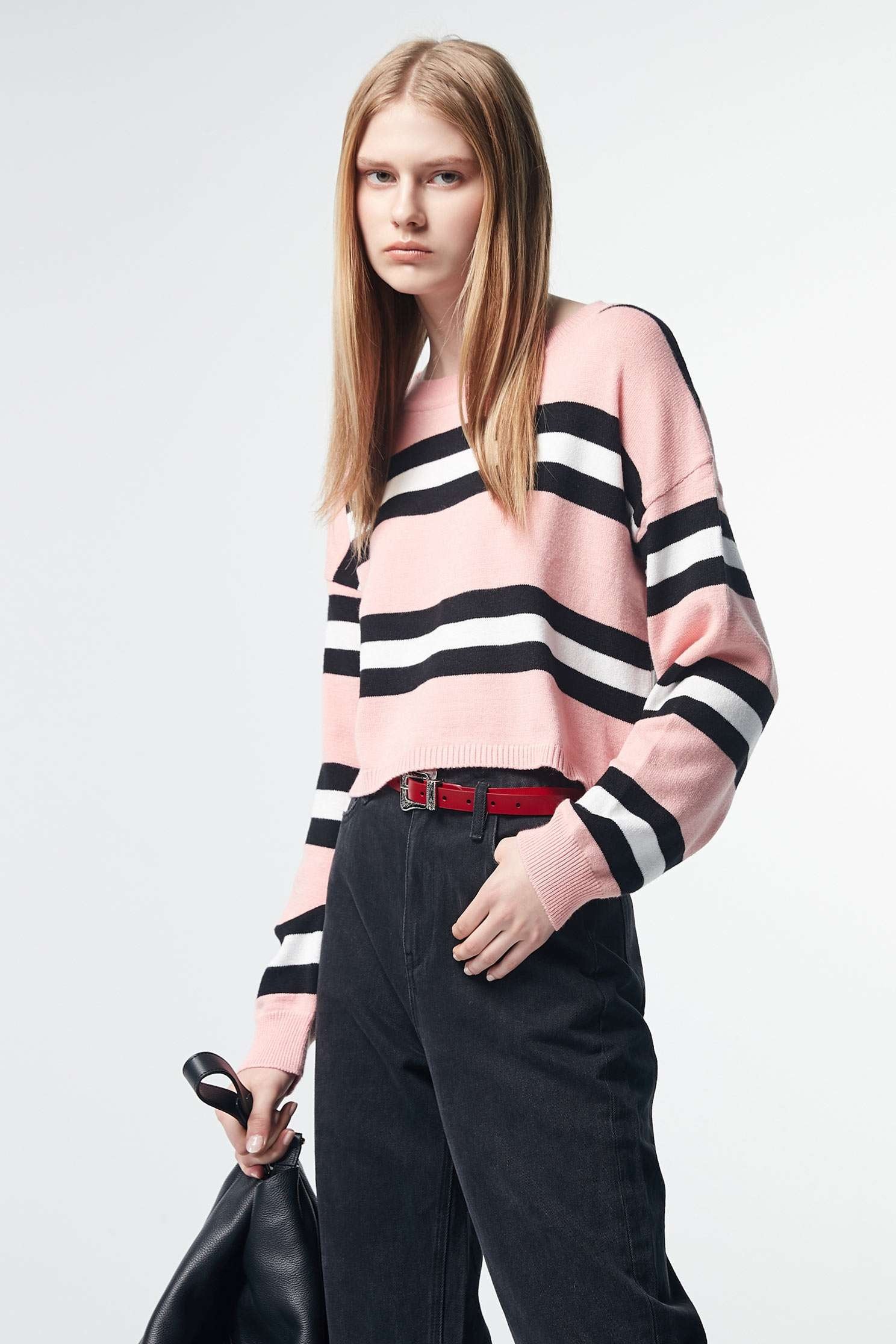 Round-necked striped long-sleeved knit sweater,top,roundnecktop,knitting,knittedtop,knittedtop,longsleevetop