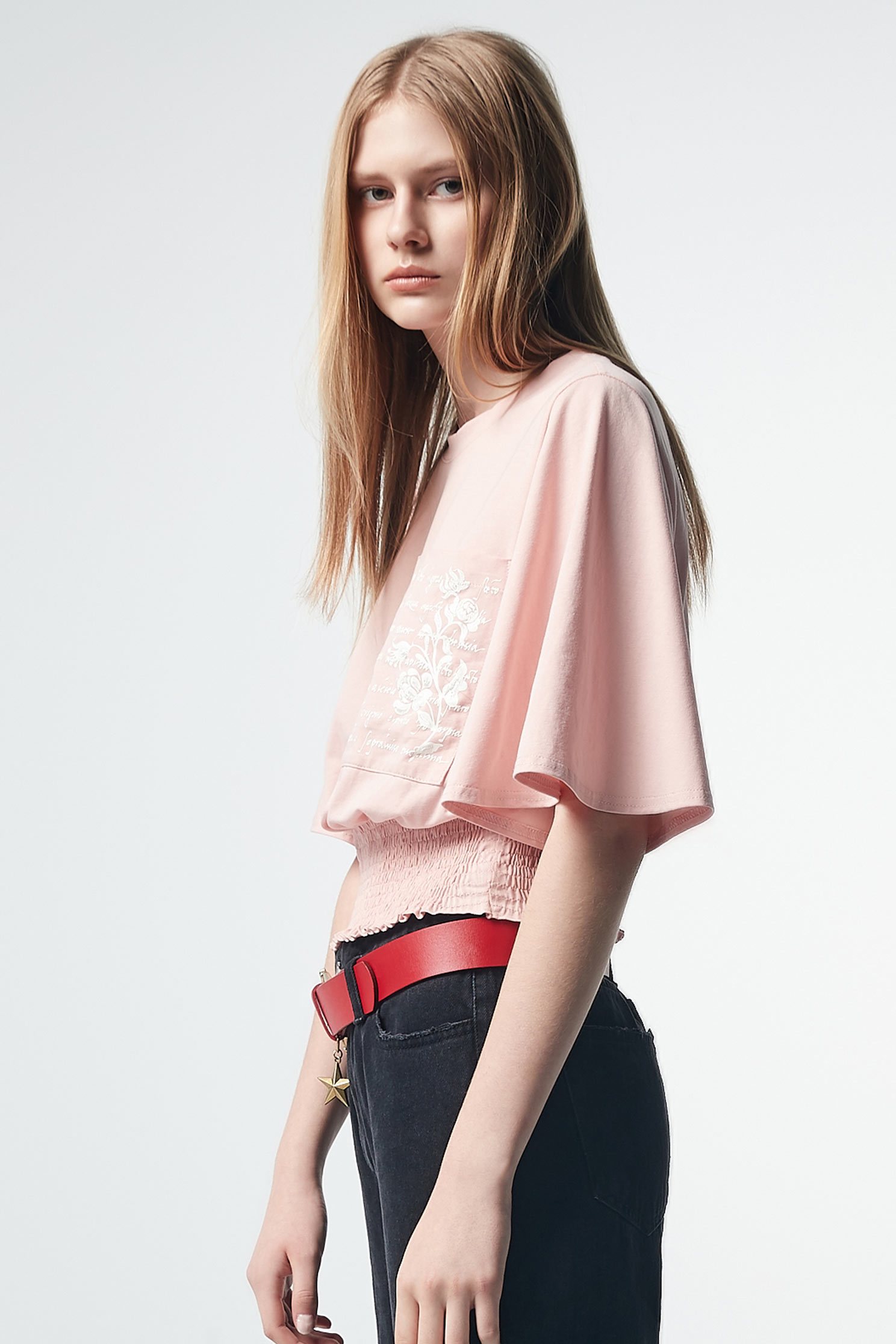 Wide-sleeve pocket embroidered jacket,top,embroidery,embroideredtop,roundnecktop,shortsleevetop,cotton,i-select,embroidered,embroideredtop,girlfriendsspringtour