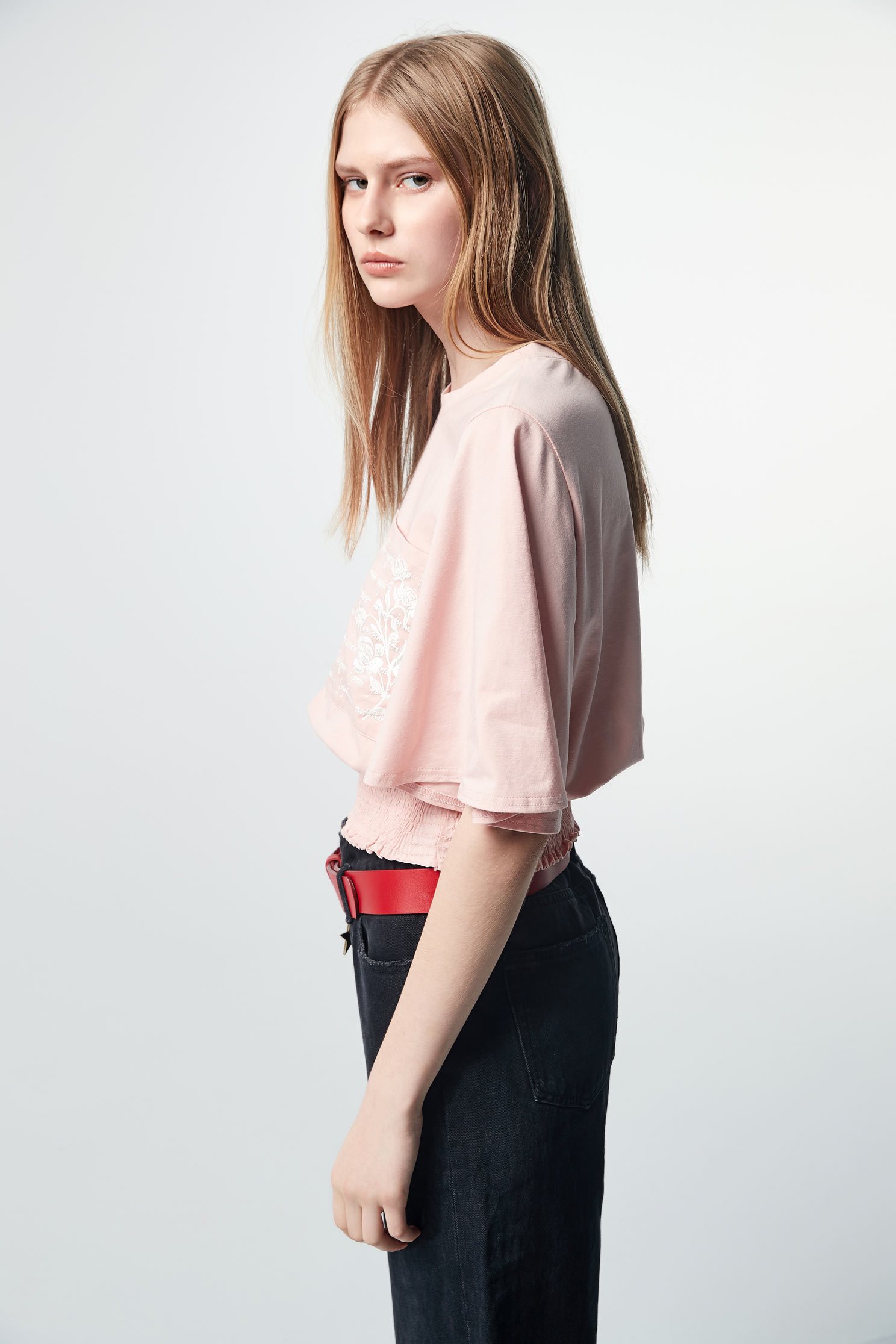 Wide-sleeve pocket embroidered jacket,top,embroidery,embroideredtop,roundnecktop,shortsleevetop,cotton,i-select,embroidered,embroideredtop,girlfriendsspringtour