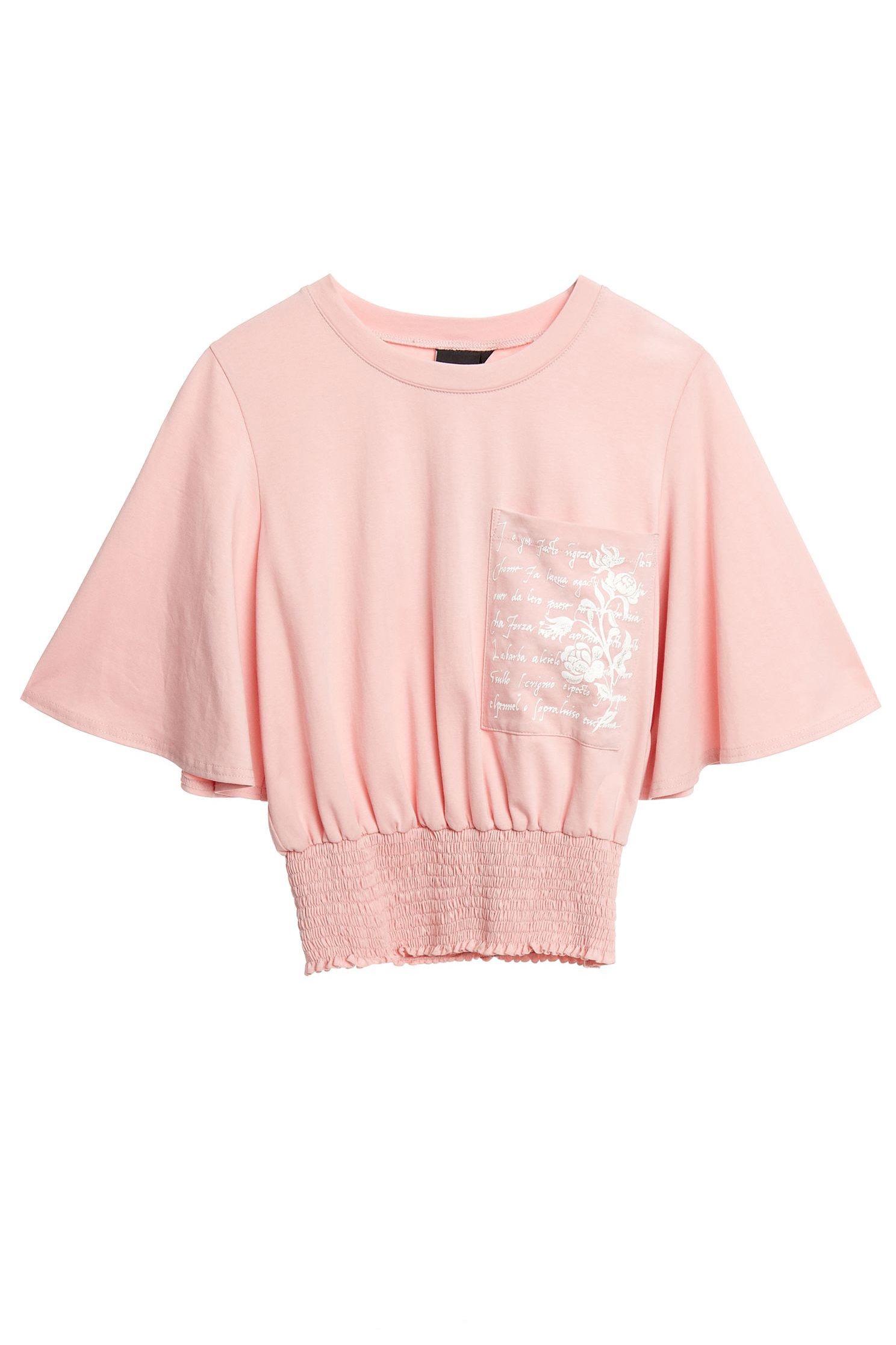 Wide-sleeve pocket embroidered jacket,top,embroidery,embroideredtop,roundnecktop,shortsleevetop,cotton,i-select,embroidered,embroideredtop,girlfriendsspringtour