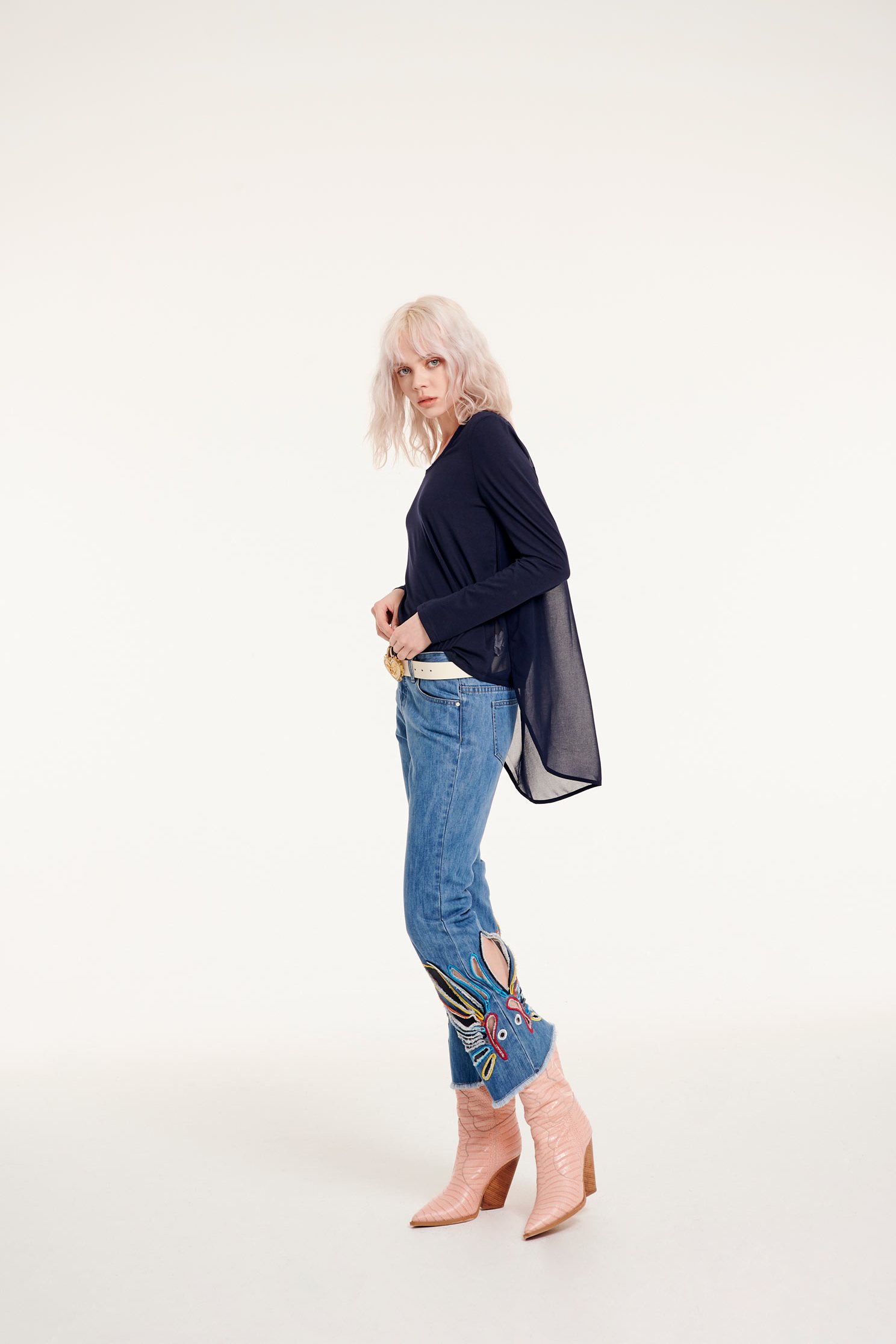 Navy Textured Top,top,roundnecktop,see-throughtop,longsleevetop,chiffon,chiffontop