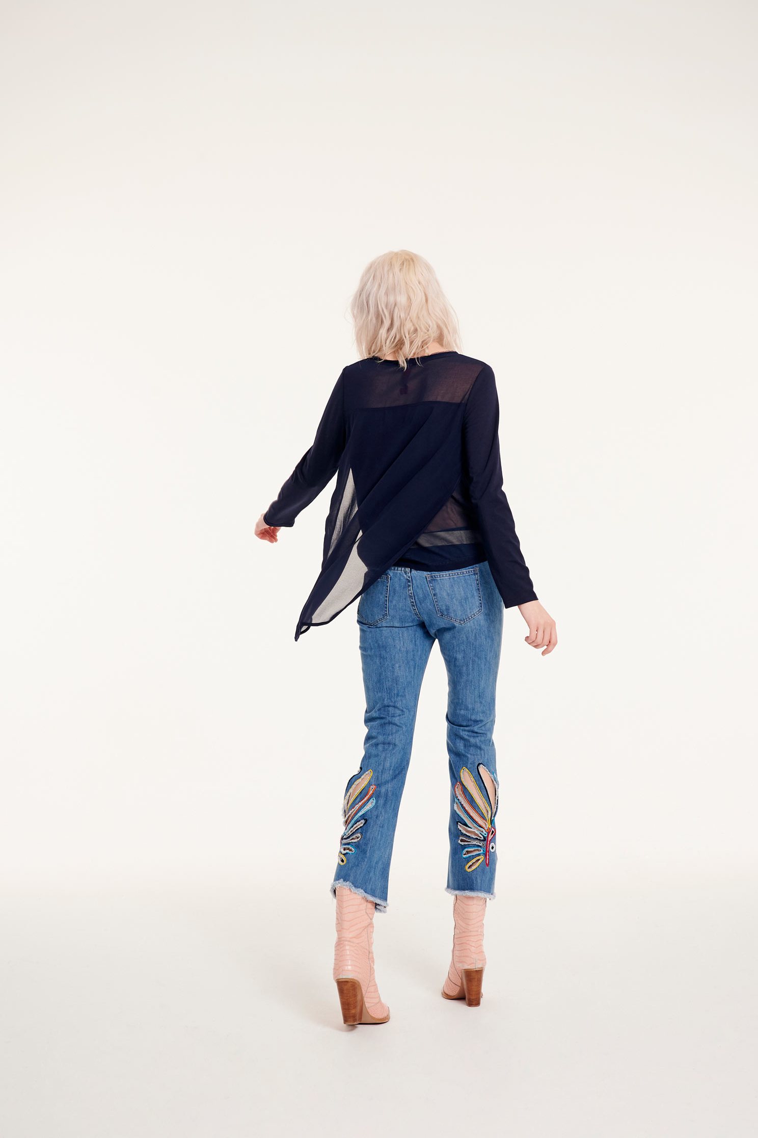 Navy Textured Top,top,roundnecktop,see-throughtop,longsleevetop,chiffon,chiffontop