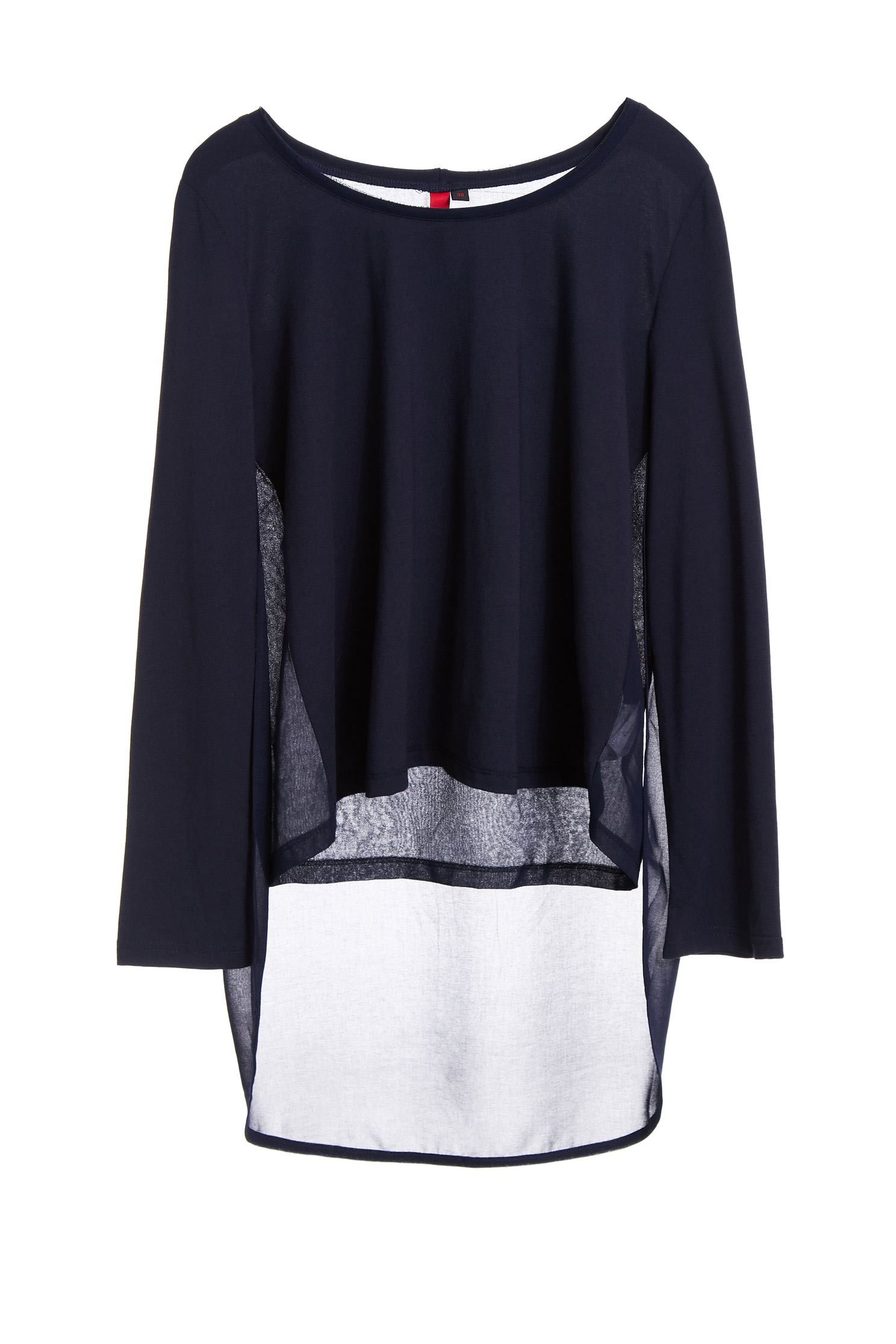 Navy Textured Top,top,roundnecktop,see-throughtop,longsleevetop,chiffon,chiffontop