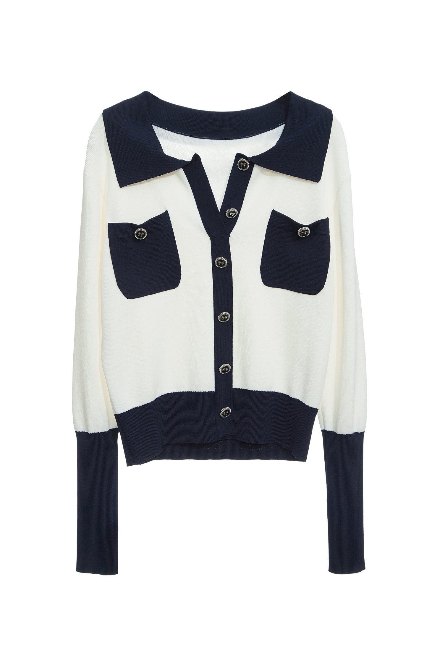 午夜藍配色造型上衣午夜藍配色造型上衣,上班OL穿搭,上衣,小香風,春夏穿搭,白色上衣,蝴蝶結,針織,針織衫