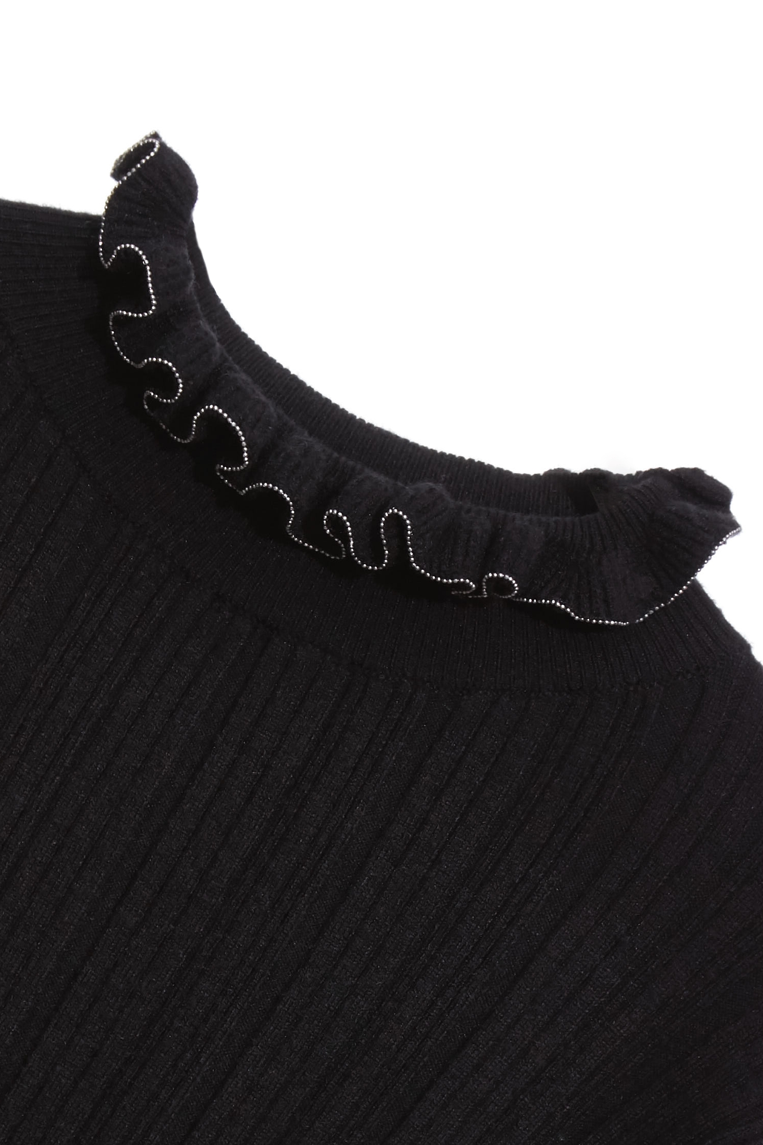 荷葉波浪崁珠坑條針織荷葉波浪崁珠坑條針織,上班OL穿搭,人氣商品,秋冬穿搭,簡約穿搭,約會特輯,荷葉,針織,針織衫