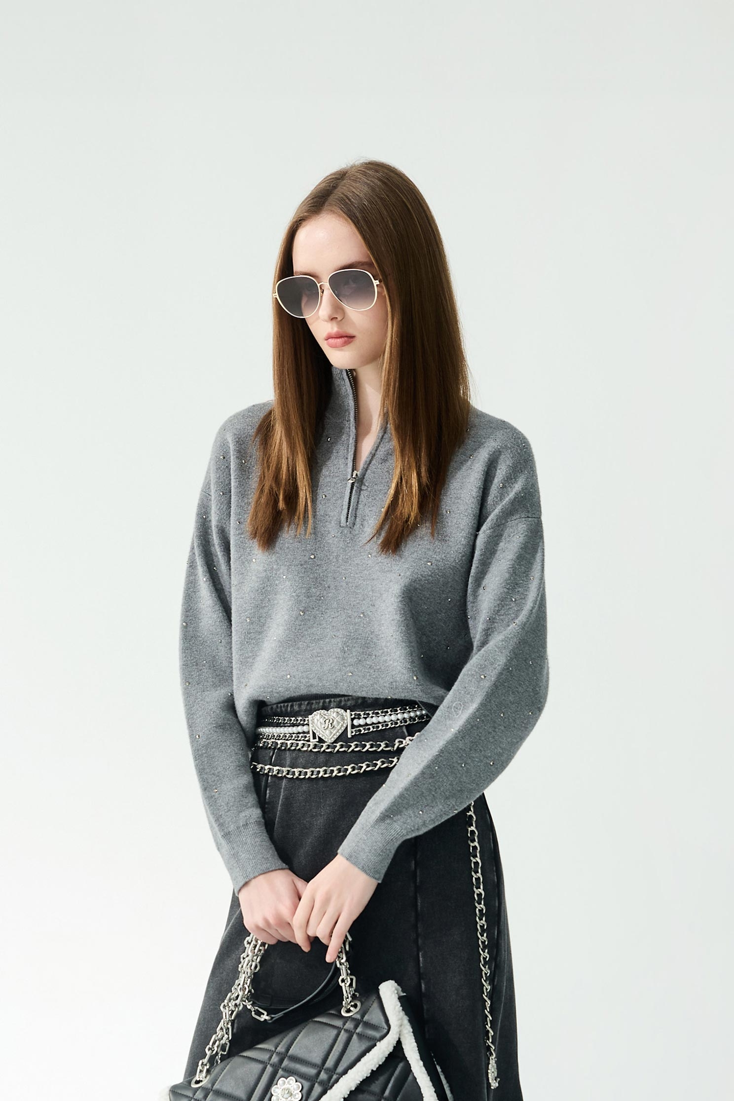 薄暮灰閃光針織上衣薄暮灰閃光針織上衣,上衣,人氣商品,秋冬穿搭,簡約穿搭,針織,針織上衣,針織衫