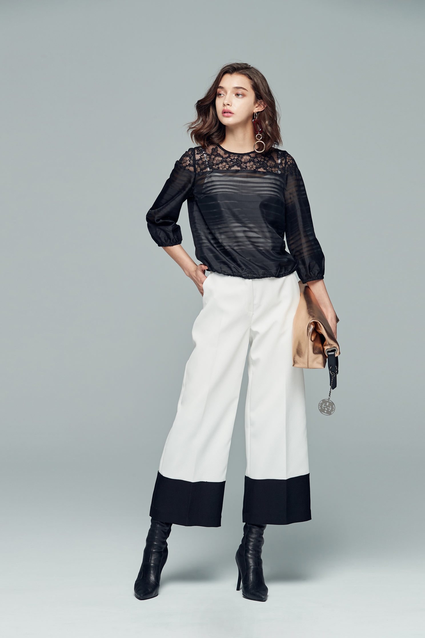 Elegant translucent top,top,roundnecktop,lace,lacedtop,see-throughtop,longsleevetop,blacktop
