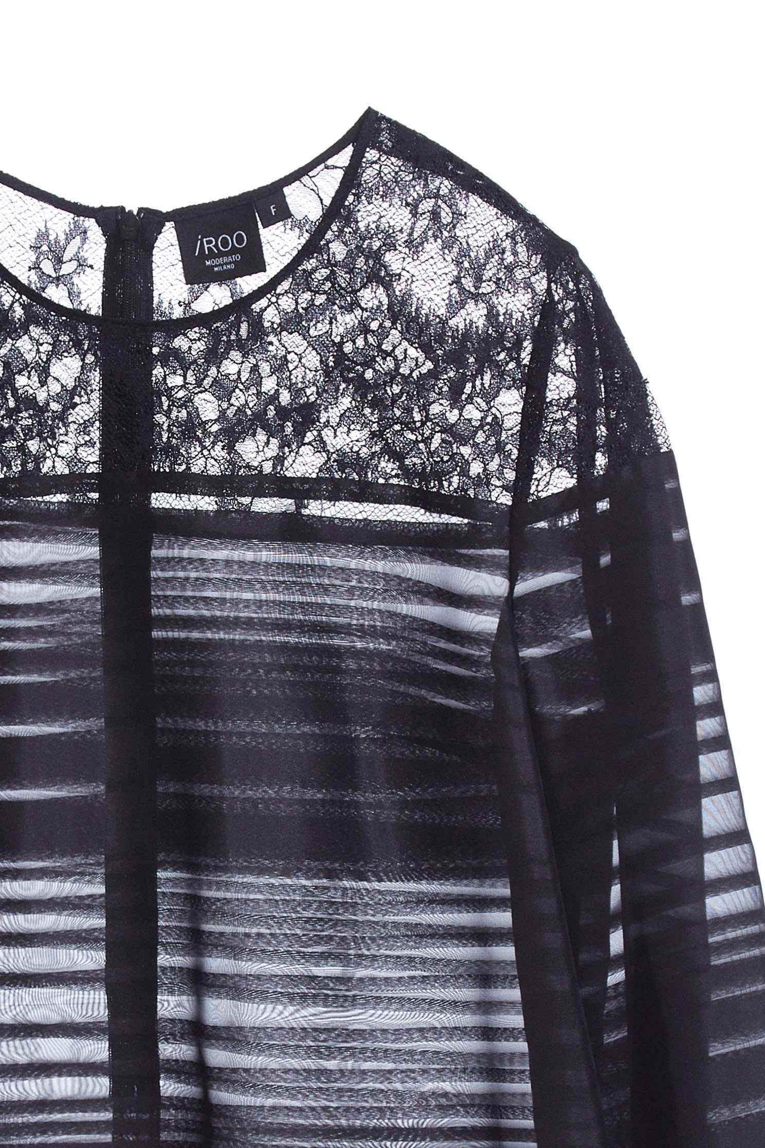 Elegant translucent top,top,roundnecktop,lace,lacedtop,see-throughtop,longsleevetop,blacktop