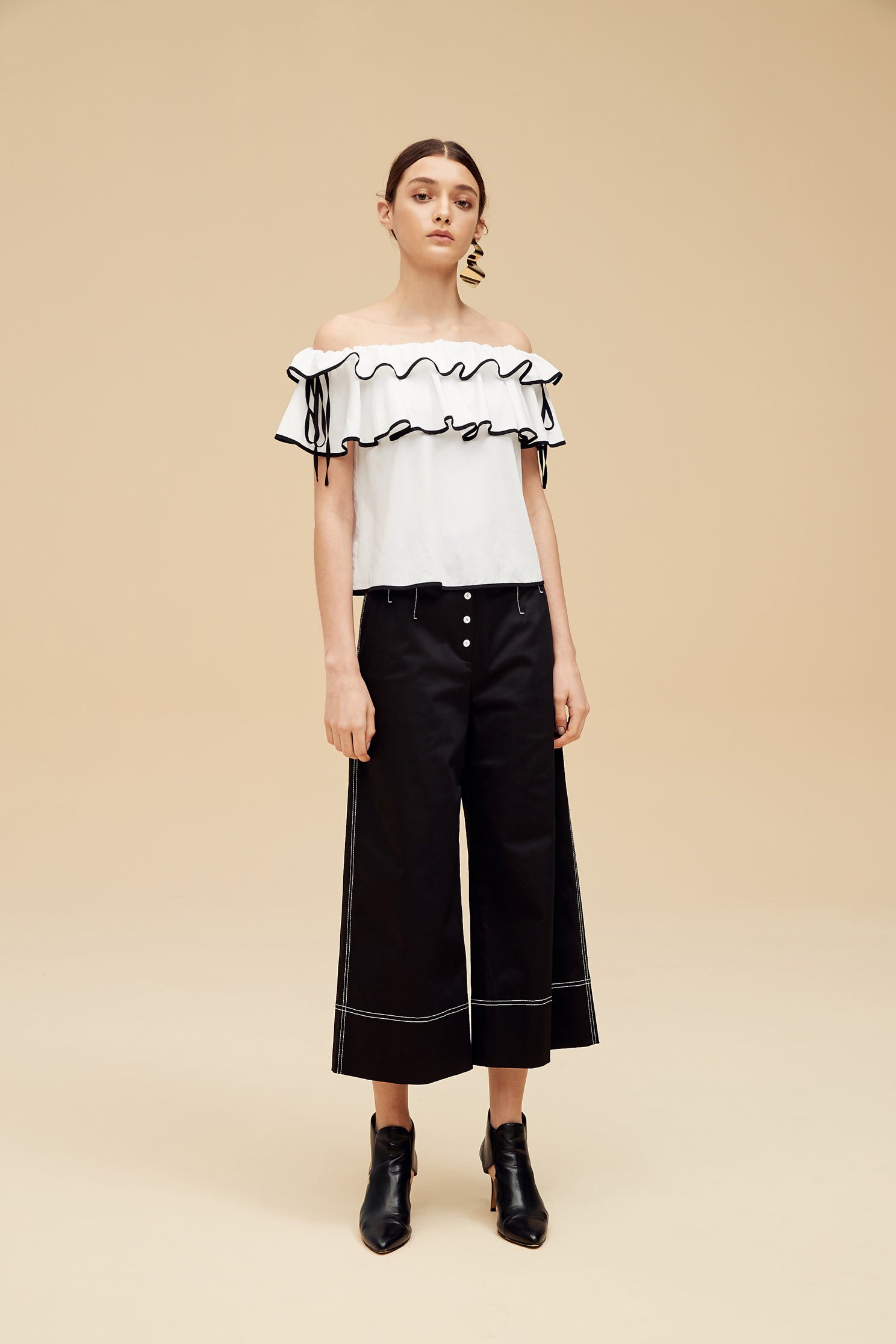 Stringy selvedge top,Off shoulder Top,Top,Rayon,Off Shoulder Top,白色上衣,短袖上衣