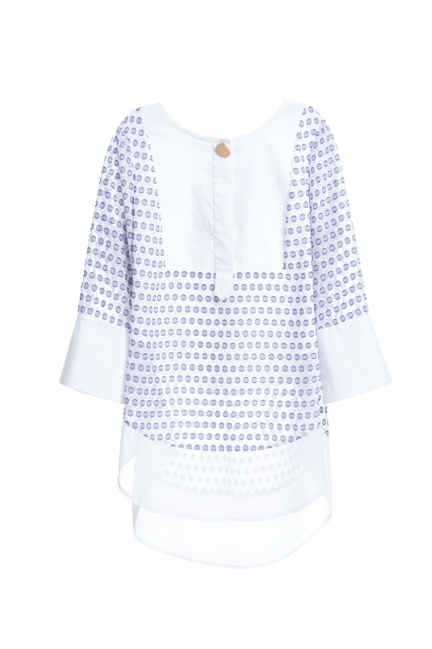 Splicing dot classic top,top,elbowsleevetop,roundnecktop,blouse,see-throughtop,longtop,chiffon,chiffontop