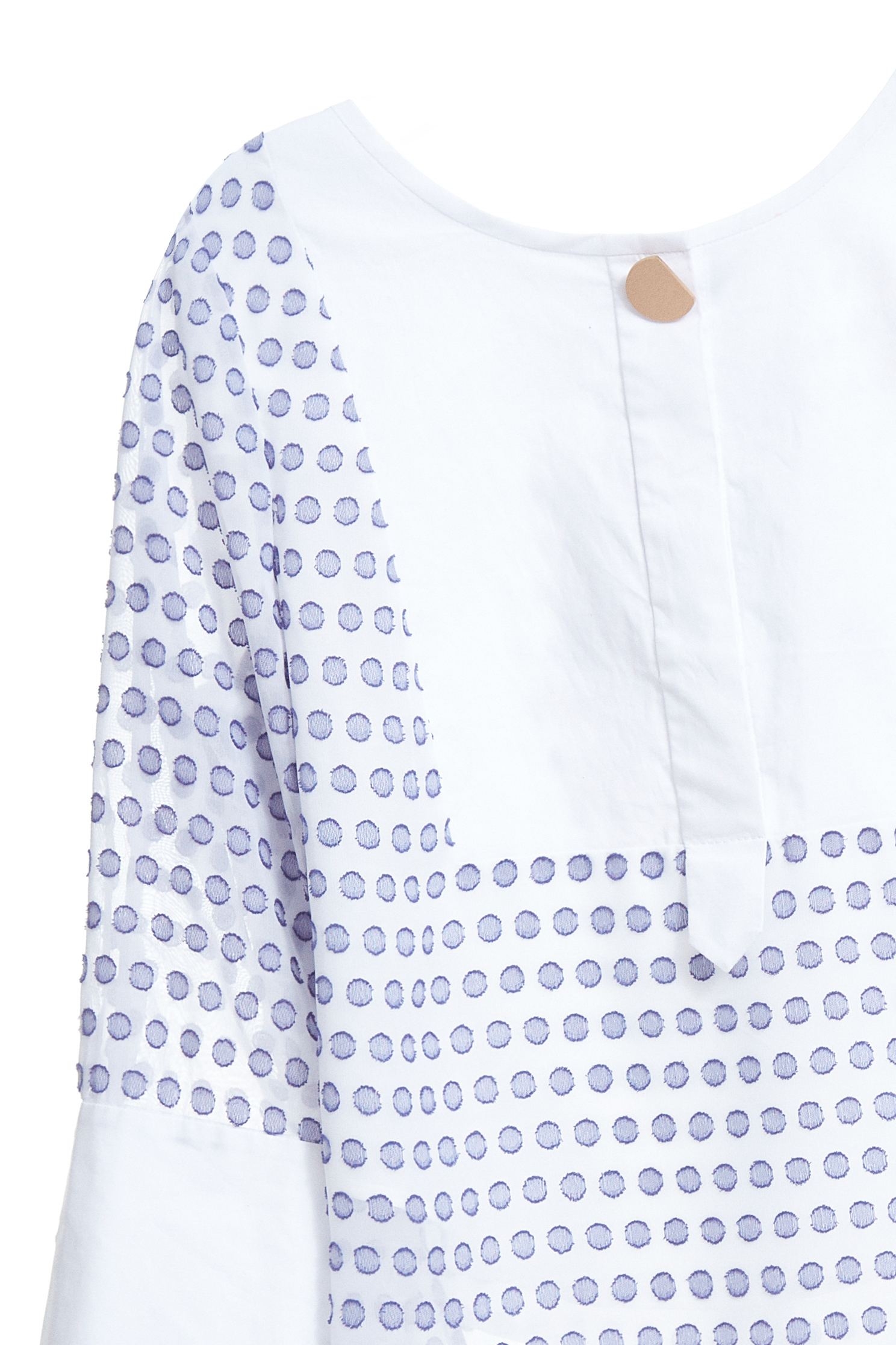 Splicing dot classic top,top,elbowsleevetop,roundnecktop,blouse,see-throughtop,longtop,chiffon,chiffontop