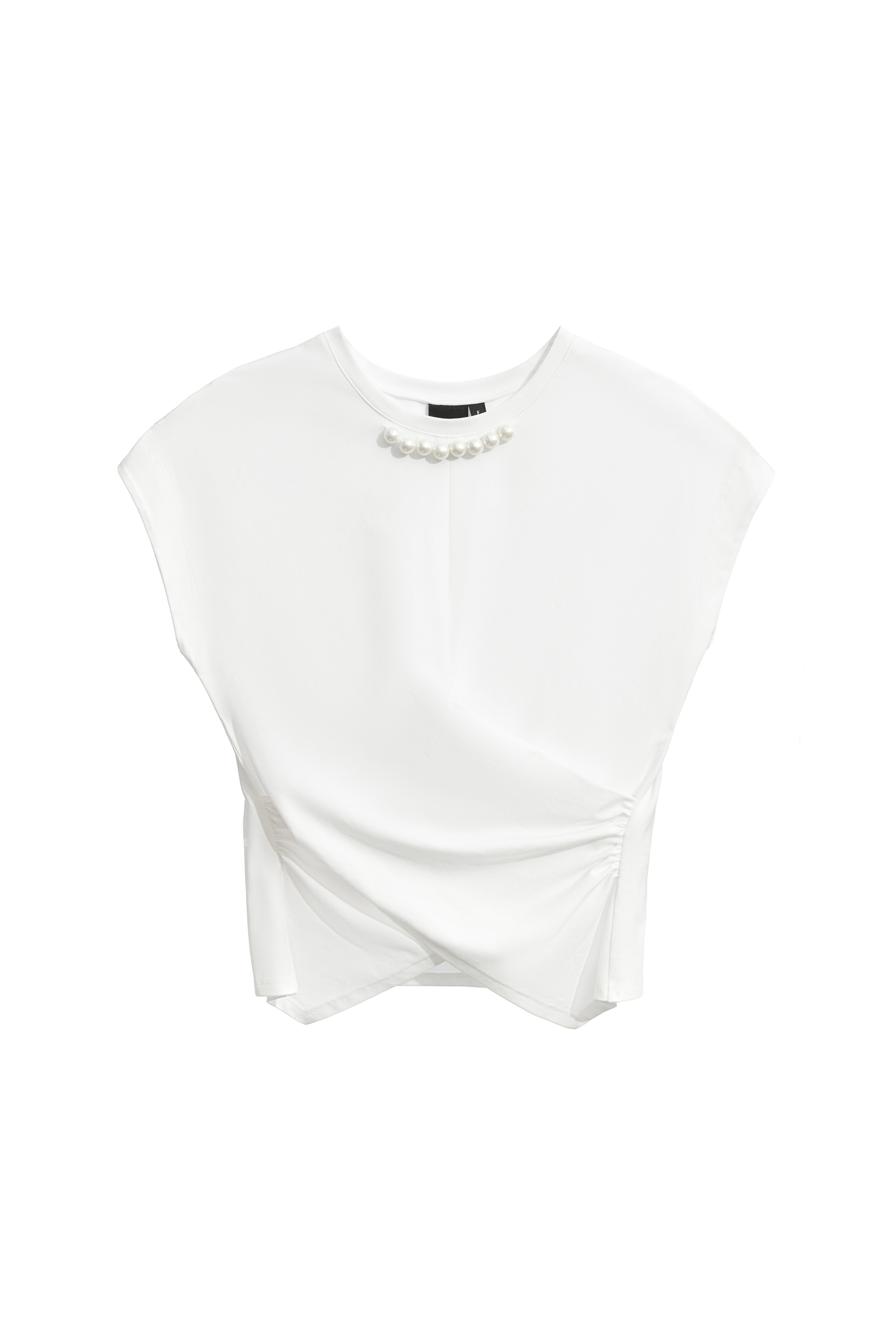 交叉抽皺下擺Ｔ恤交叉抽皺下擺Ｔ恤,上衣,春夏穿搭,珍珠,白色上衣,純棉