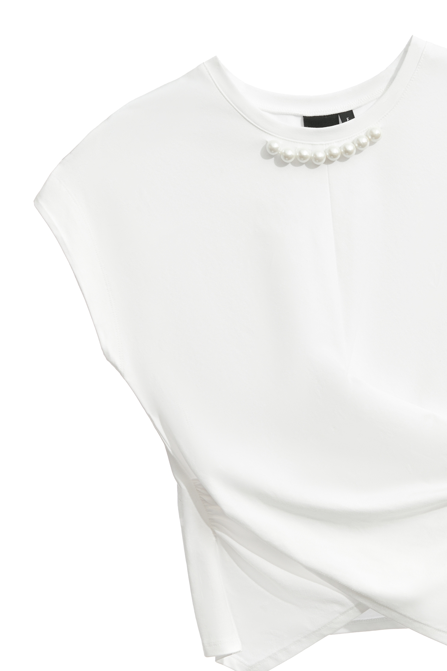 交叉抽皺下擺Ｔ恤交叉抽皺下擺Ｔ恤,上衣,春夏穿搭,珍珠,白色上衣,純棉