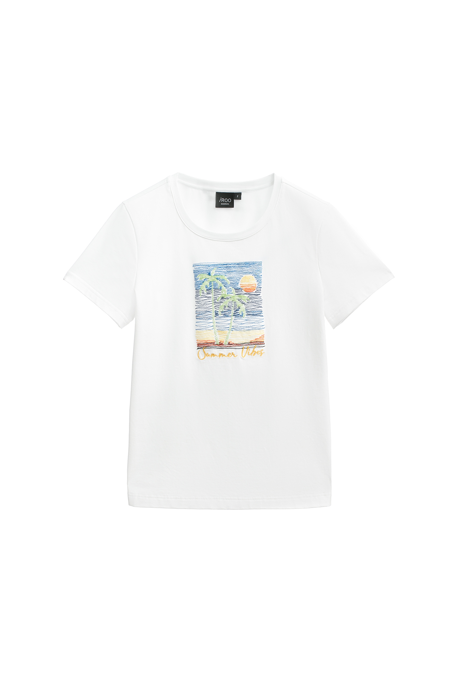 海灘彩色線繡花白T海灘彩色線繡花白T,T-Shirt,上衣,春夏穿搭,白色上衣,純棉,繡花