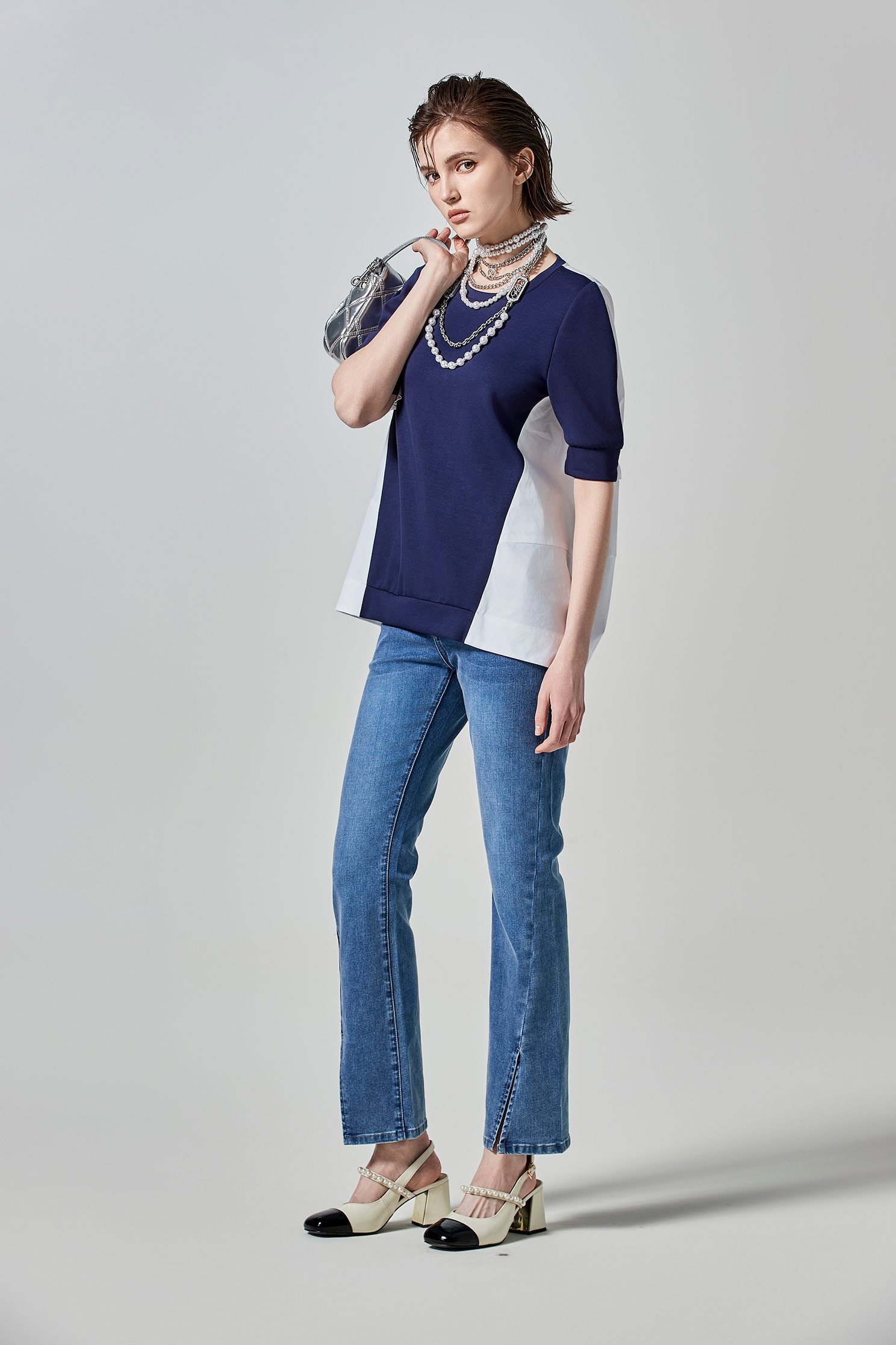 空氣布剪接襯衫布繭型上衣空氣布剪接襯衫布繭型上衣,上衣,春夏穿搭,白色上衣