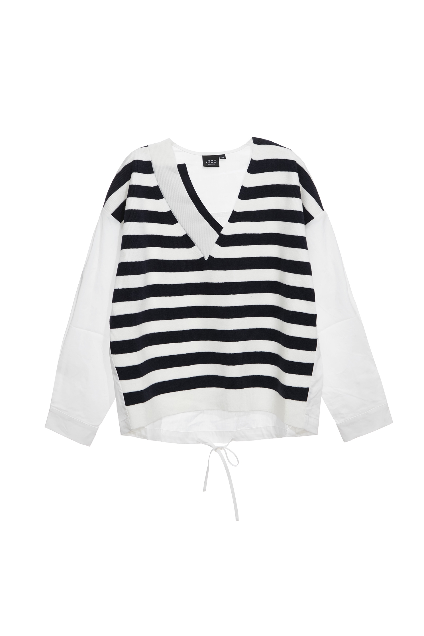 午夜藍條針平織剪接上衣午夜藍條針平織剪接上衣,V領上衣,上衣,人氣商品,春夏穿搭,襯衫,針織,針織上衣,針織衫