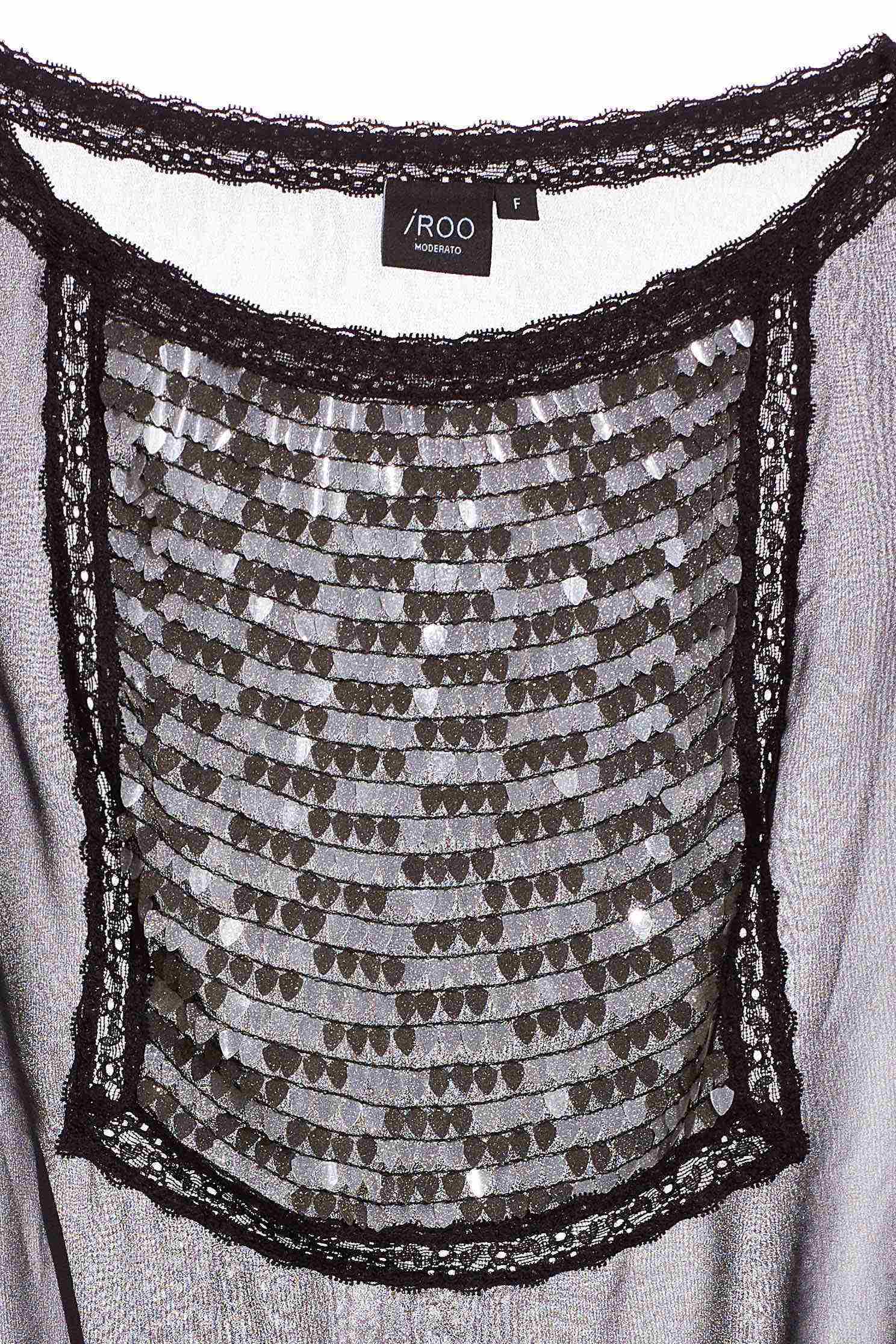 Chest-length sequined long-sleeved top,Top,長袖上衣,Chiffon,Chiffon top,黑色上衣