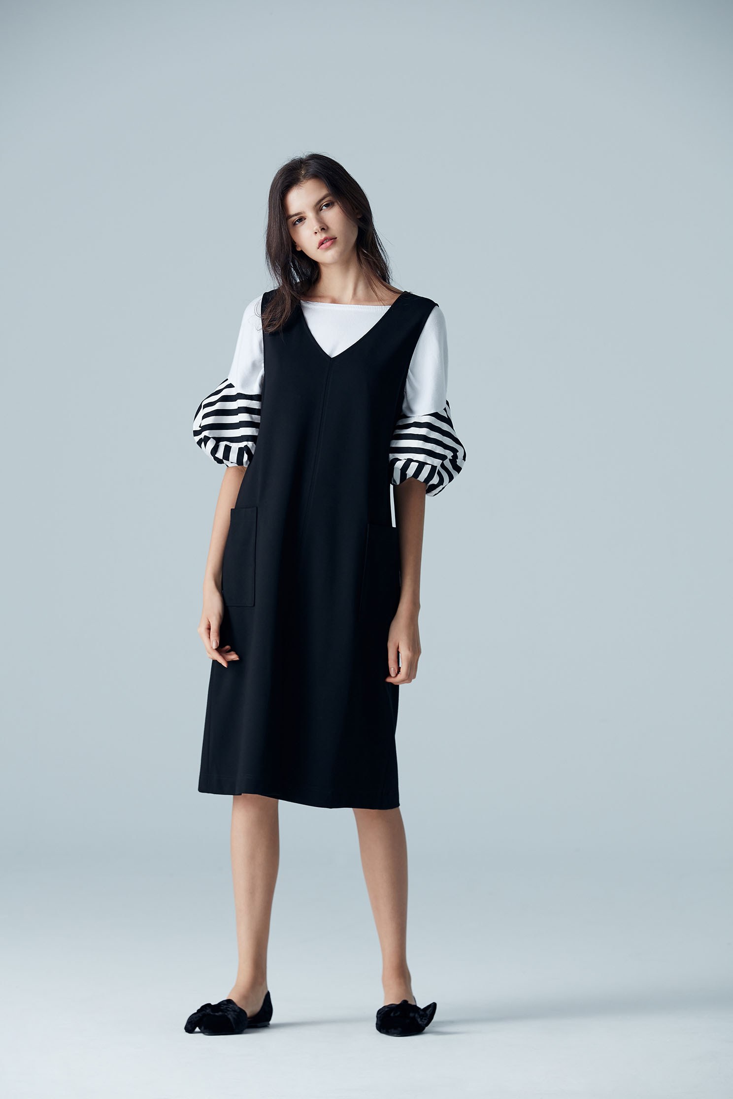 Stylish top with stripe puff sleeves,top,puffsleevetop