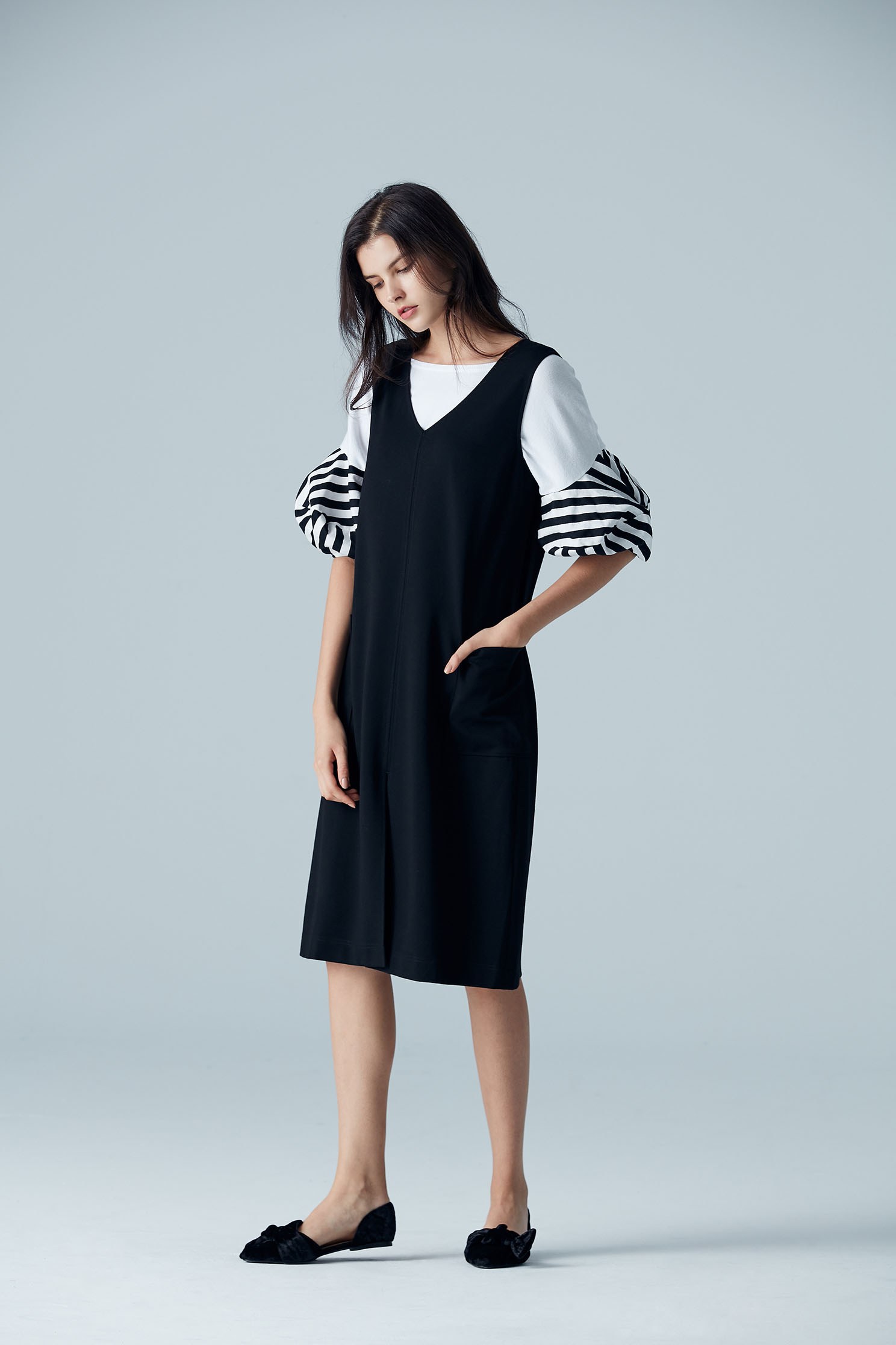 Stylish top with stripe puff sleeves,top,puffsleevetop