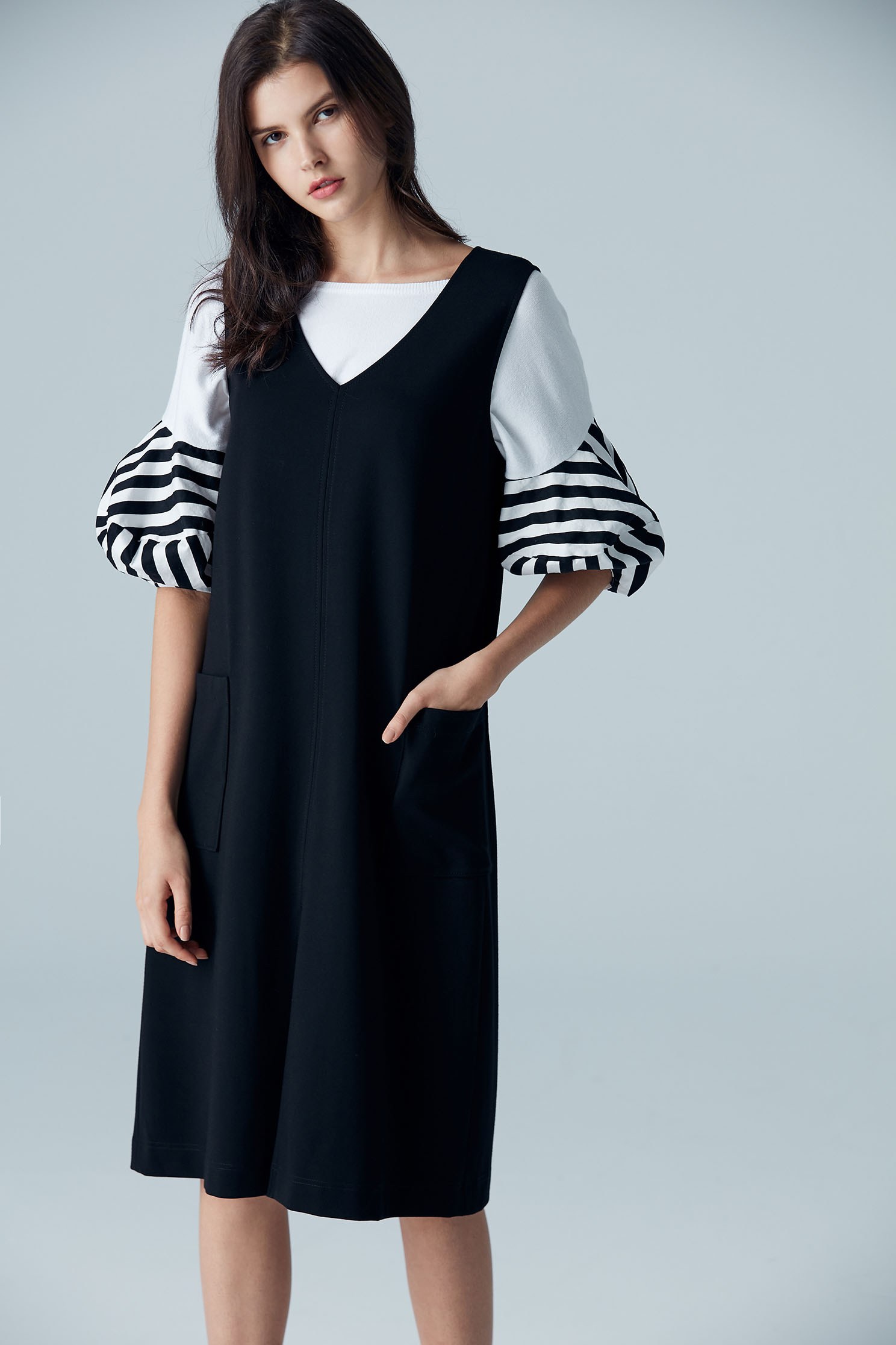 Stylish top with stripe puff sleeves,top,puffsleevetop