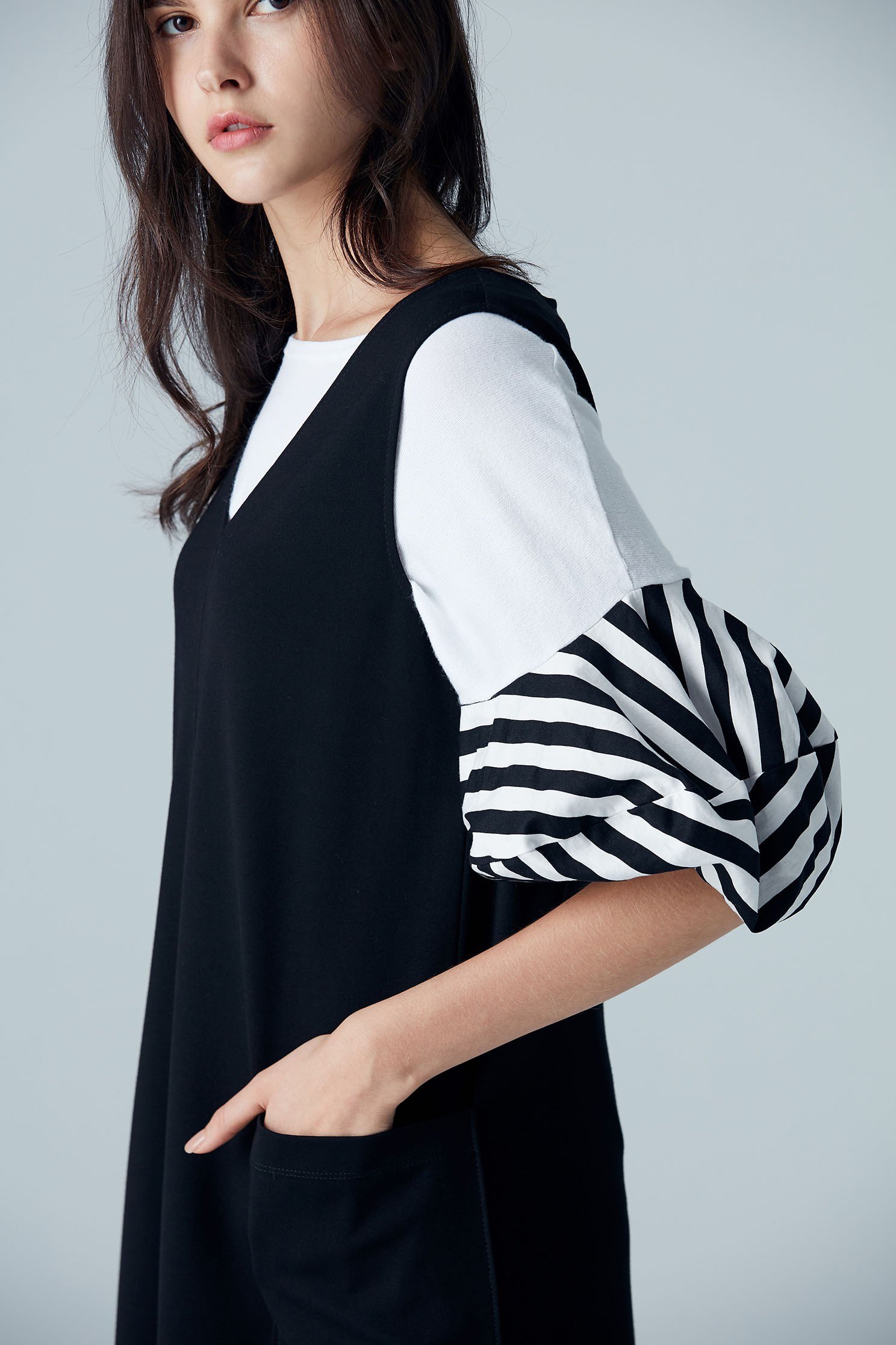 Stylish top with stripe puff sleeves,top,puffsleevetop