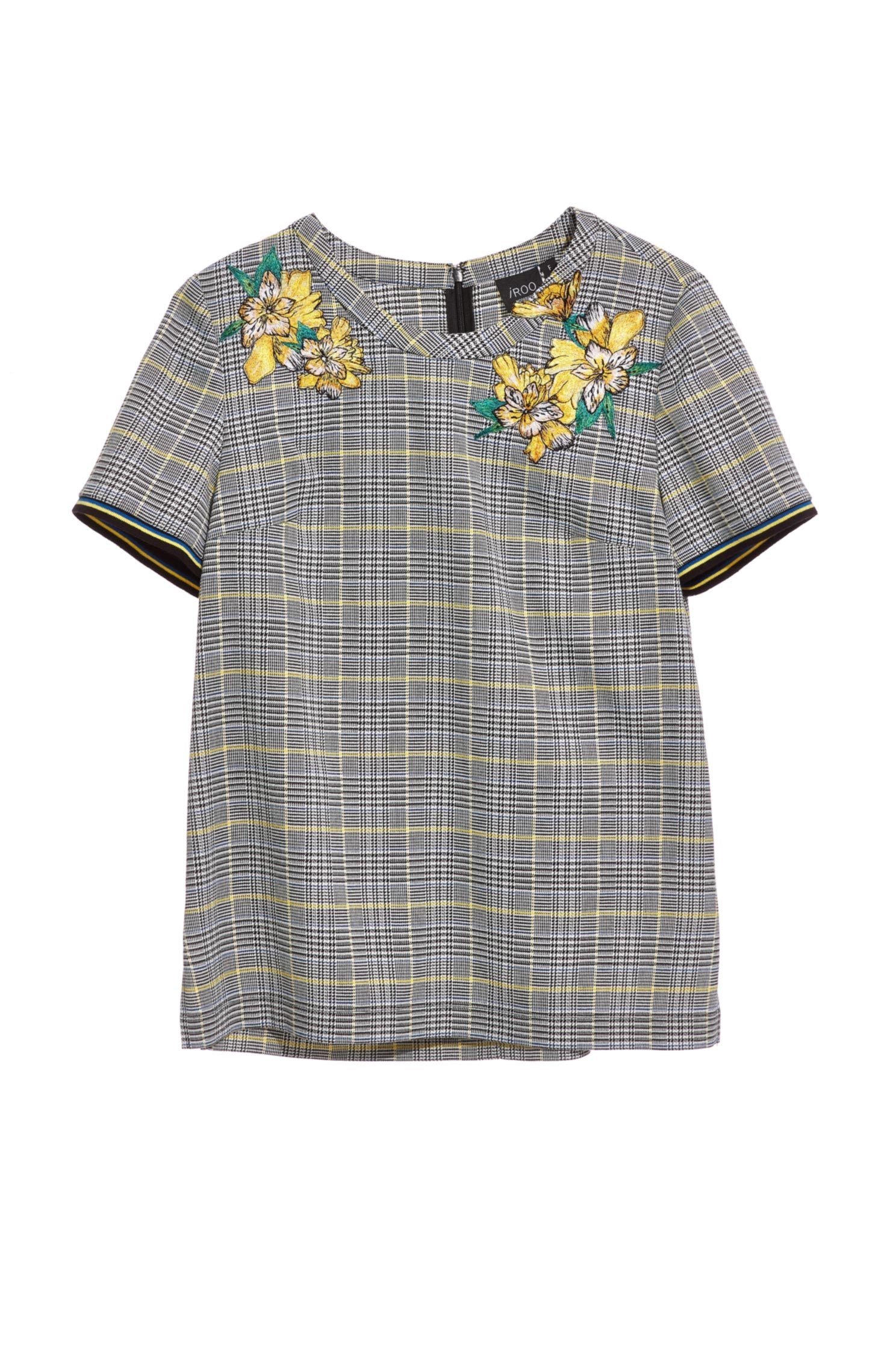 Classic England checkered Design embroidery Short Sleeve Top,top,embroidery,embroideredtop,shortsleevetop,embroidered,embroideredtop