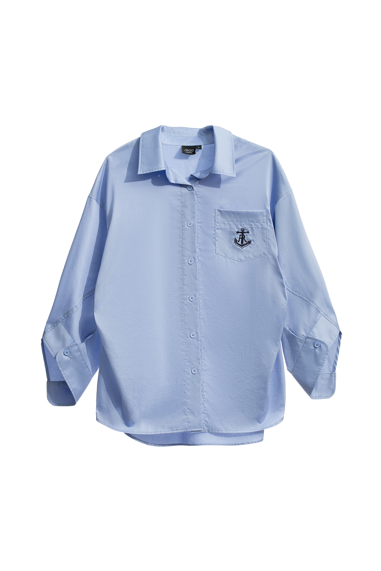 繡球花藍設計感寬鬆大襯衫繡球花藍設計感寬鬆大襯衫,上衣,春夏穿搭,時髦成套搭配,繡花,襯衫