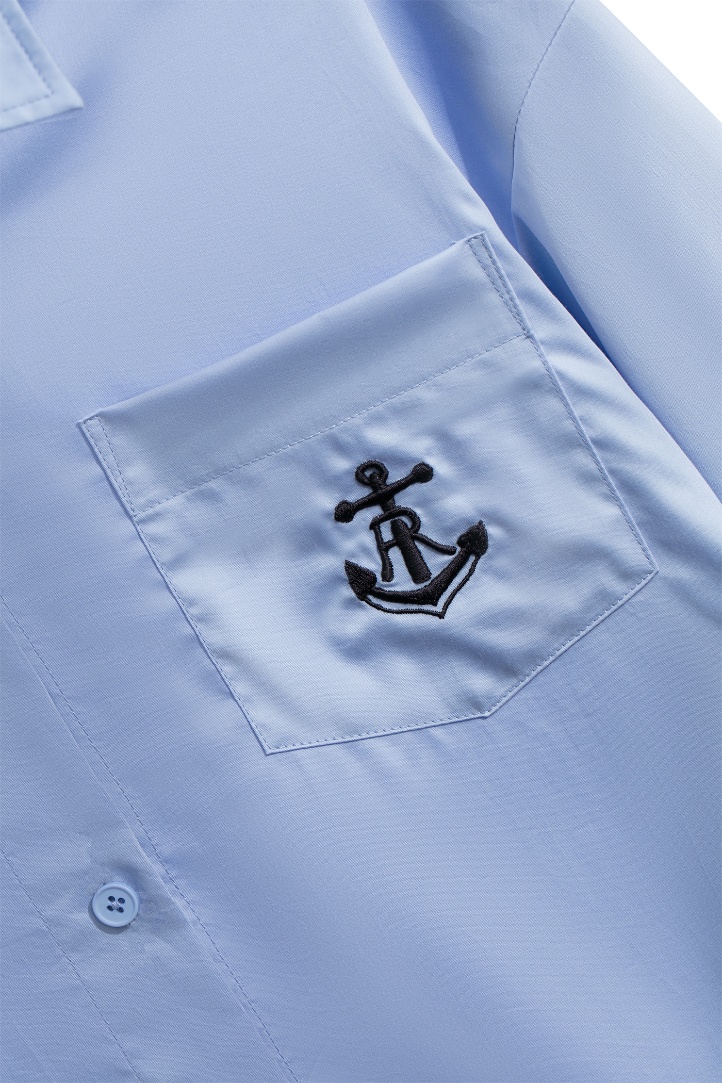 繡球花藍設計感寬鬆大襯衫繡球花藍設計感寬鬆大襯衫,上衣,春夏穿搭,時髦成套搭配,繡花,襯衫