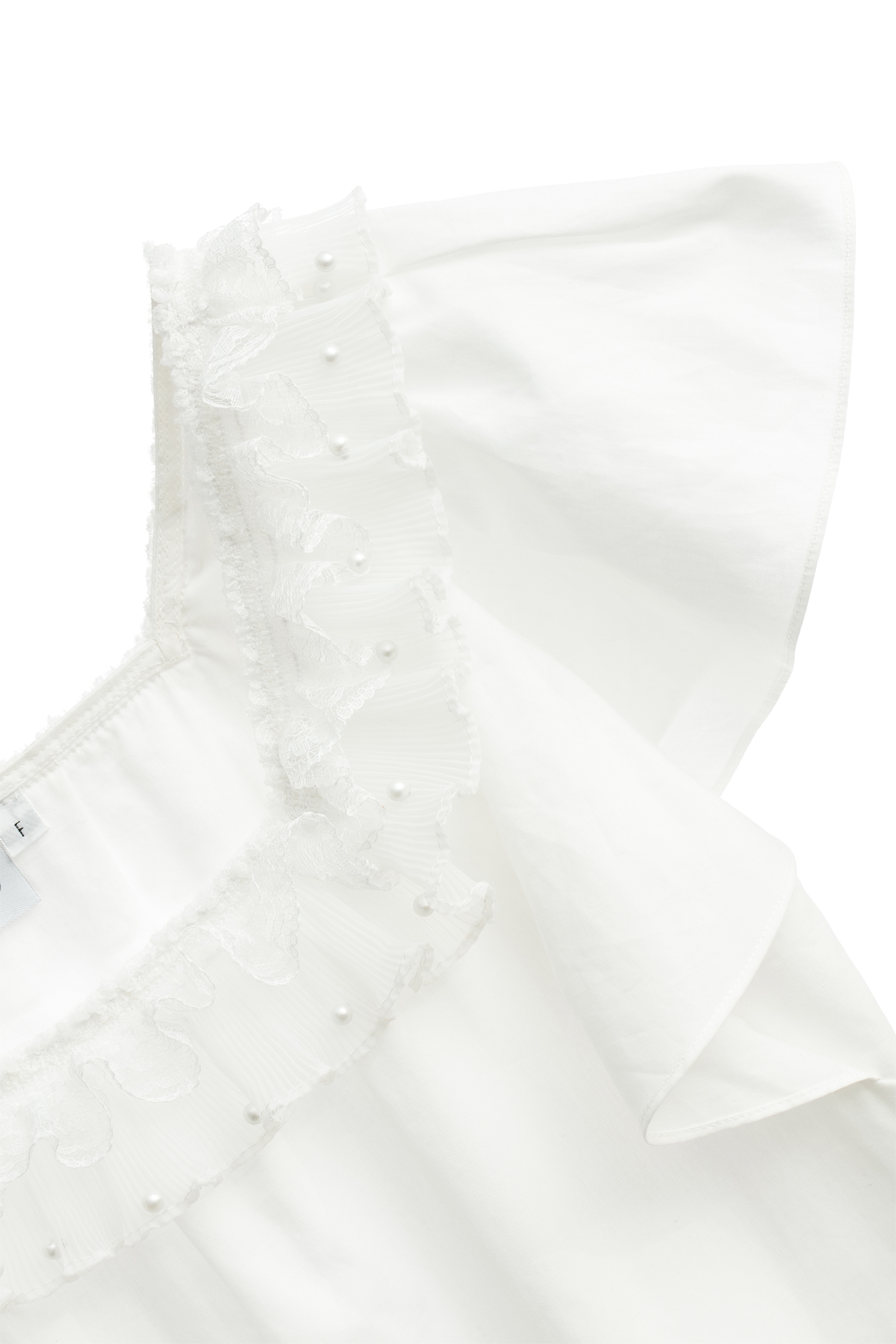 百摺烏干佐珍珠領上衣百摺烏干佐珍珠領上衣,上衣,春夏穿搭,珍珠,白色上衣,純棉,荷葉