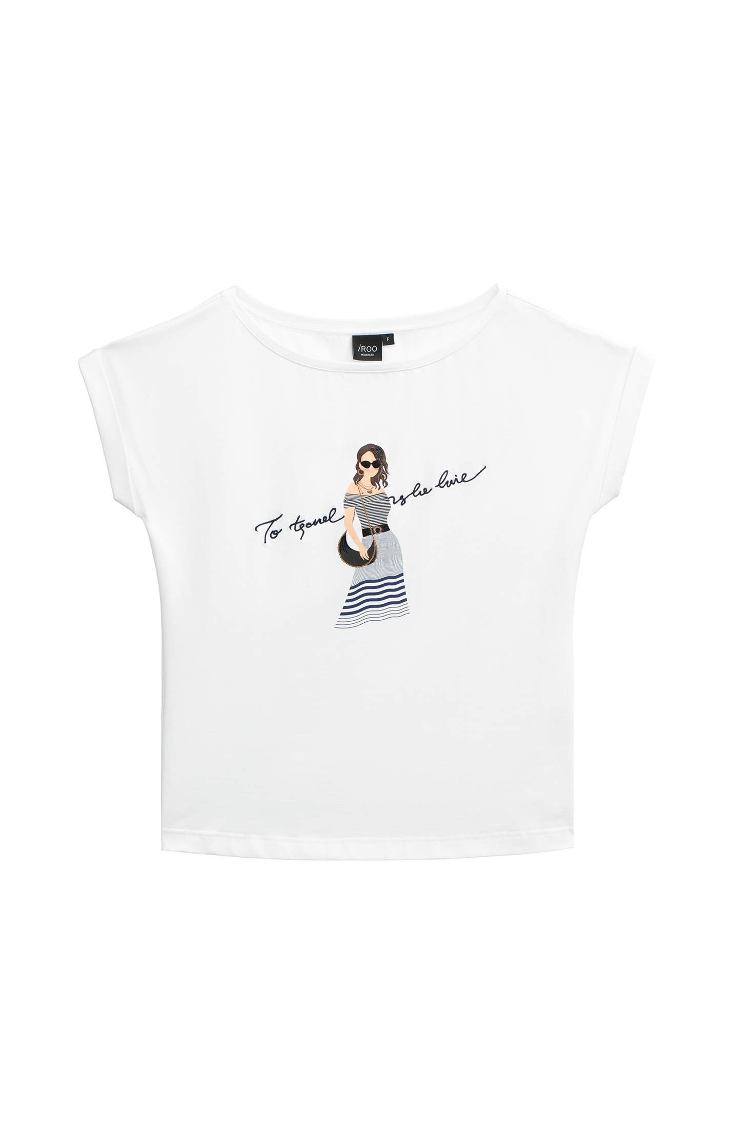 時尚女人印花船型領Ｔ時尚女人印花船型領Ｔ,上衣,春夏穿搭,白色上衣,純棉,繡花