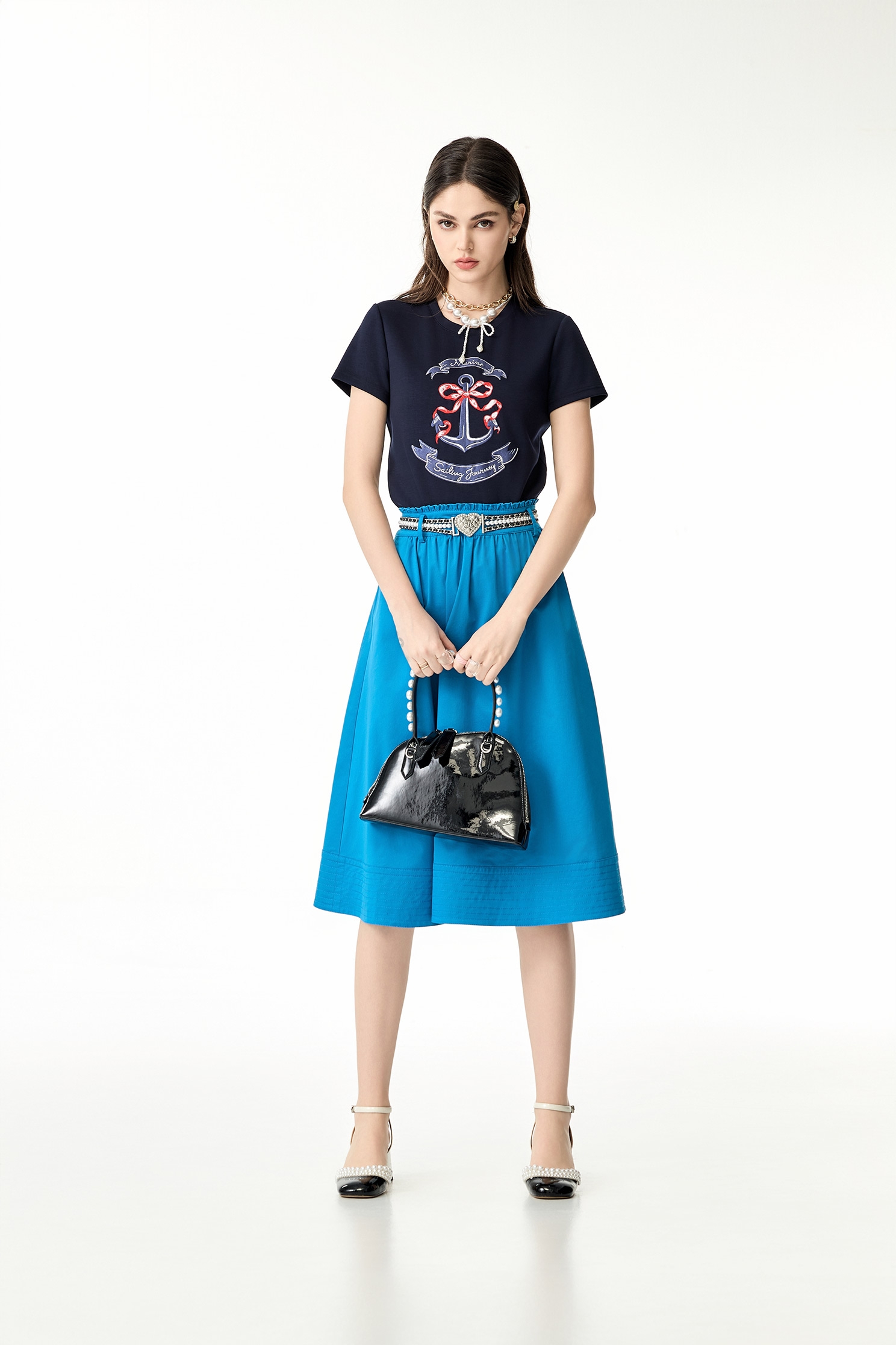 船錨彩禮刺繡T恤上衣船錨彩禮刺繡T恤上衣,T-Shirt,T恤,上衣,刺繡,春夏穿搭