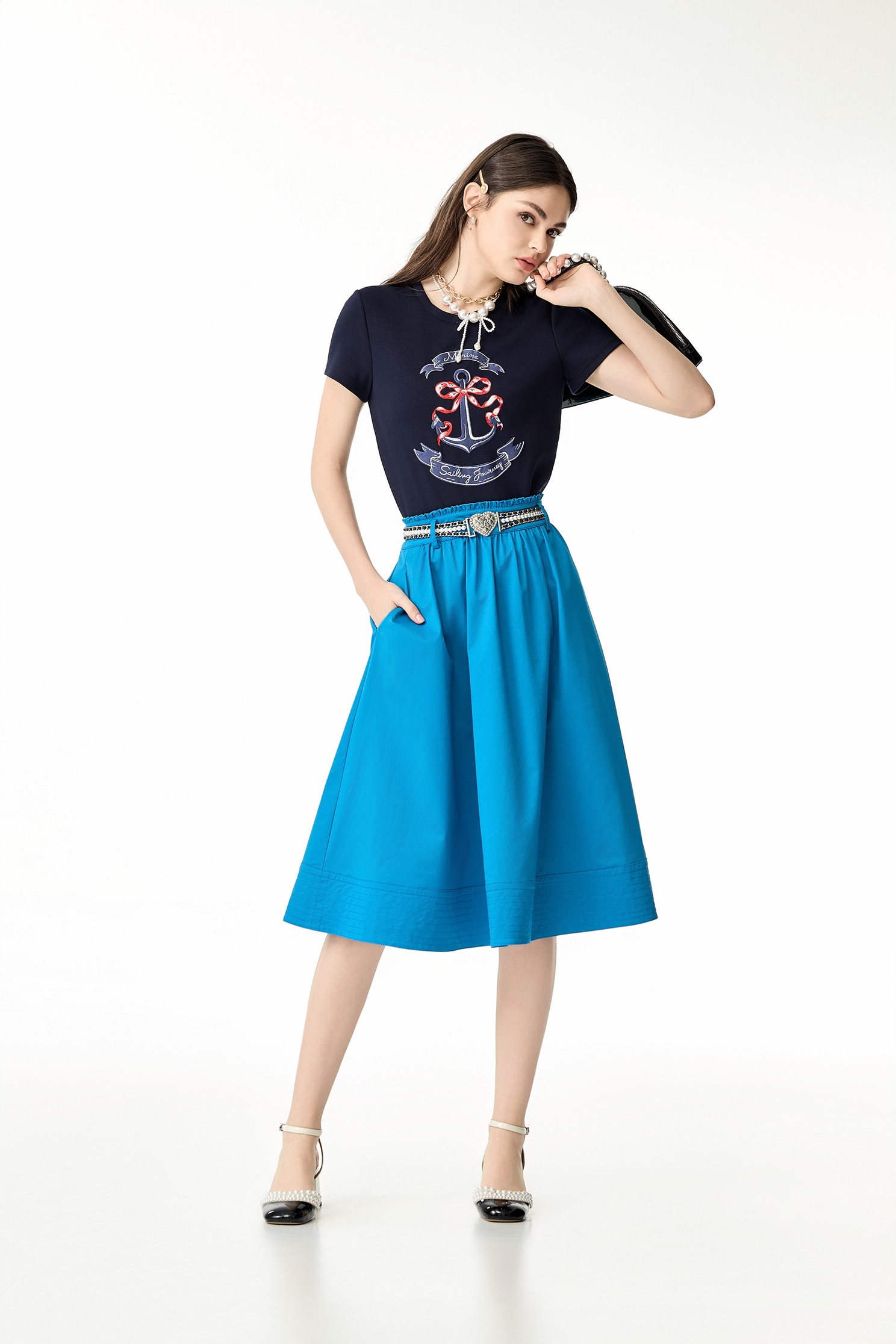 船錨彩禮刺繡T恤上衣船錨彩禮刺繡T恤上衣,T-Shirt,T恤,上衣,刺繡,春夏穿搭