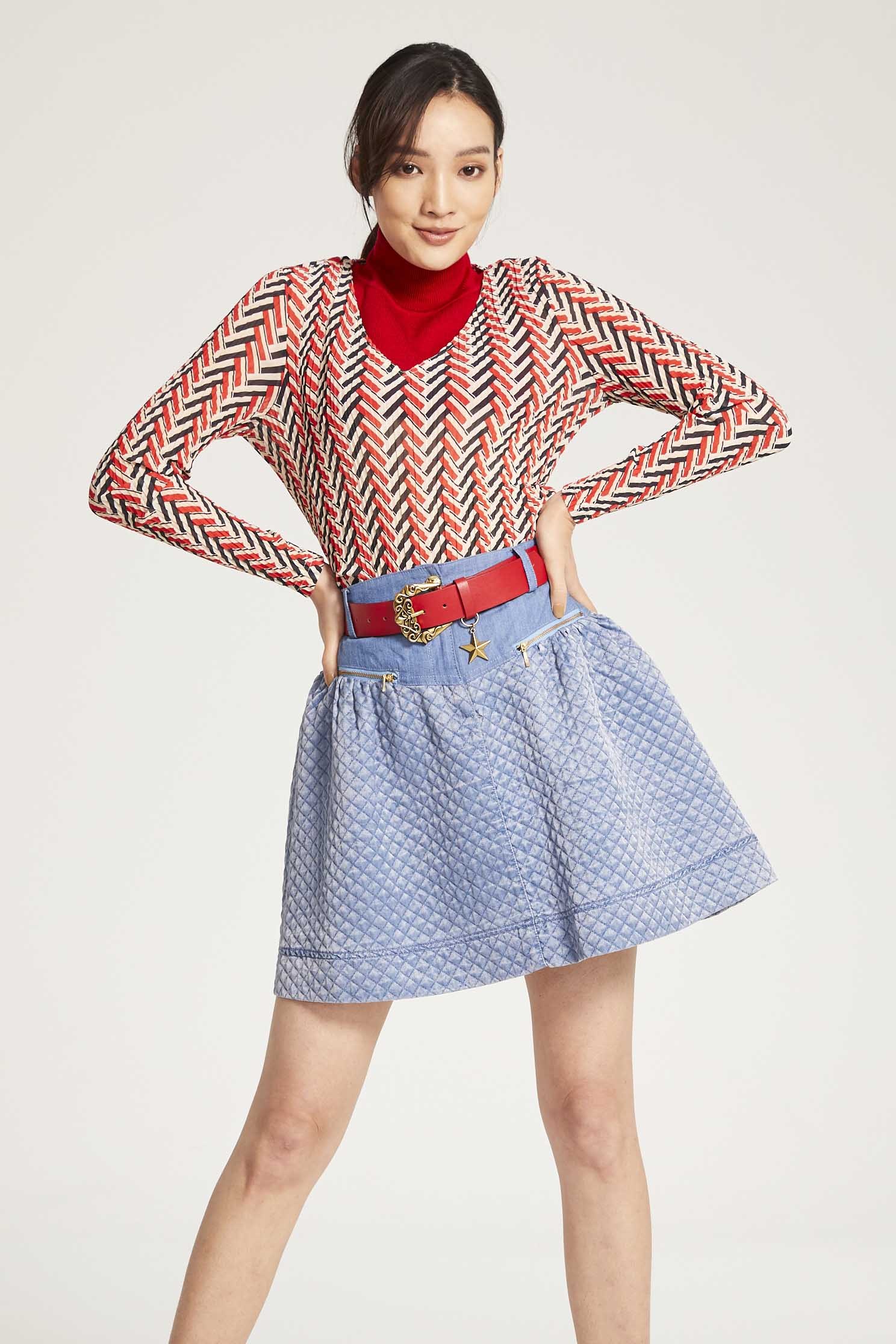 V-neck printed top,V-neck top,Top,Fairlsle life,長袖上衣