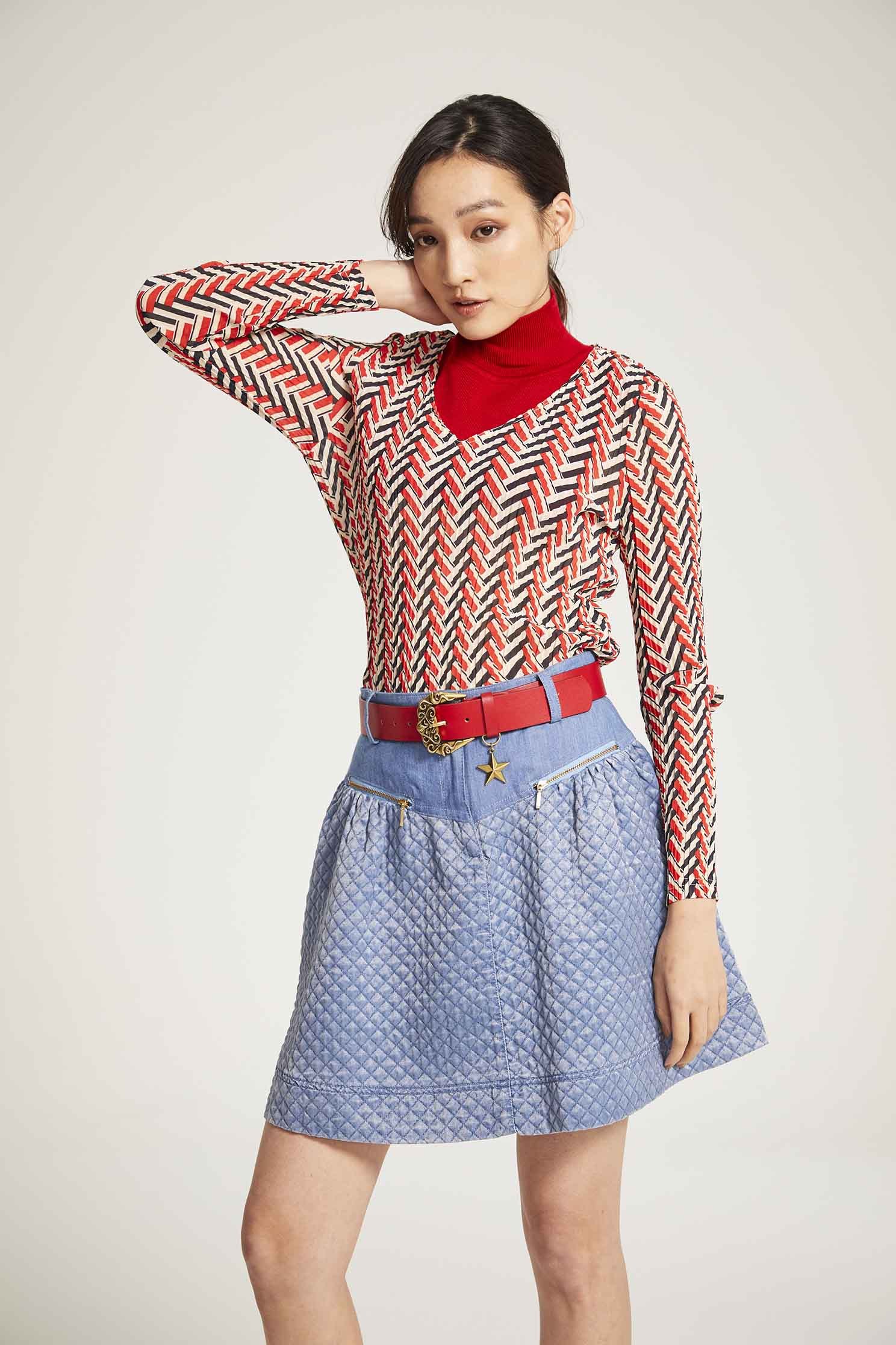 V-neck printed top,V-neck top,Top,Fairlsle life,長袖上衣