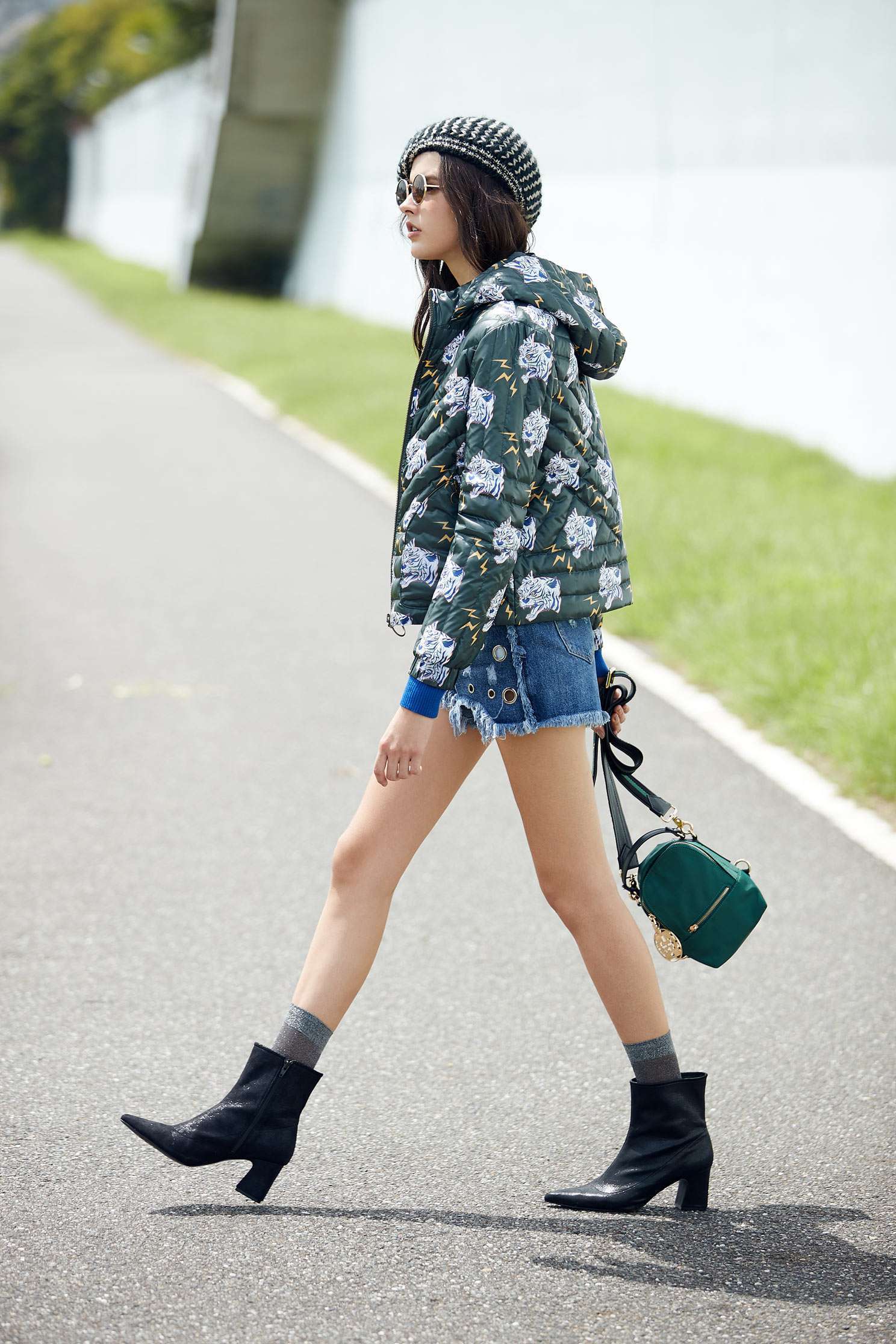 street style tiger head print hooded jacket