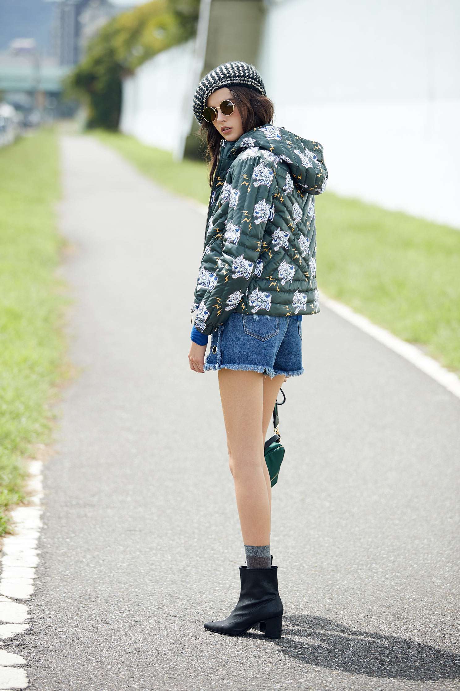 street style tiger head print hooded jacket