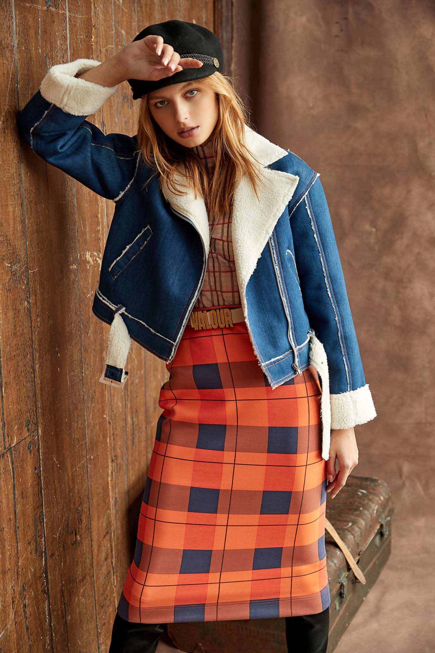 Faux Shearling-Trim Denim Jacket,tanning,outerwear,cowboy,denimjacket,longsleeveouterwear