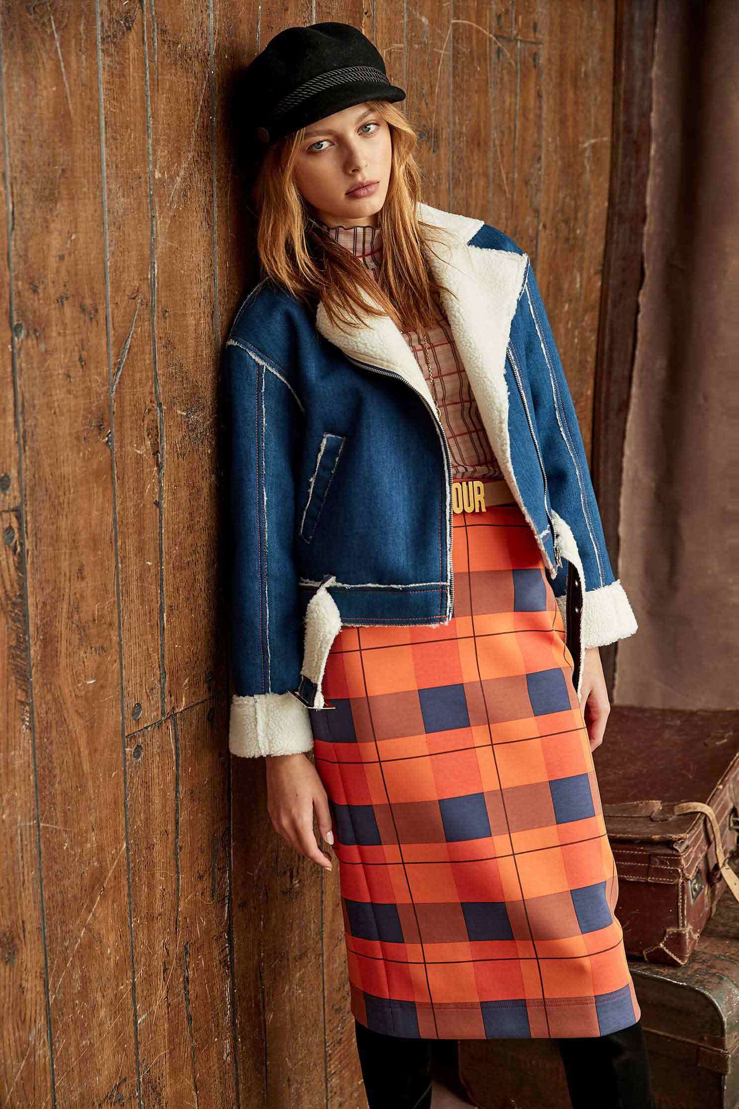 Faux Shearling-Trim Denim Jacket,tanning,outerwear,cowboy,denimjacket,longsleeveouterwear