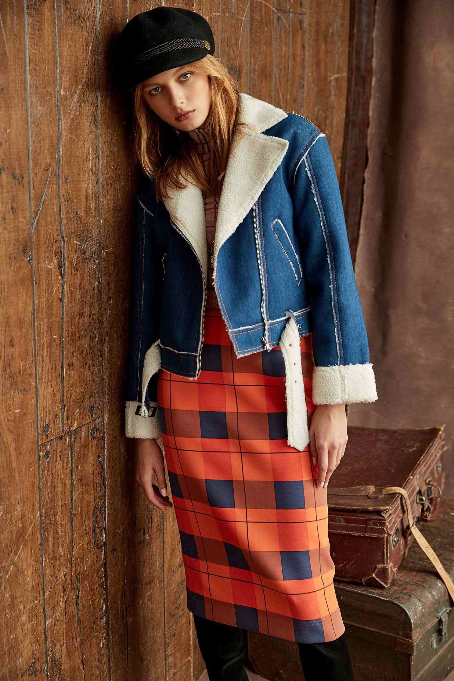 Faux Shearling-Trim Denim Jacket,tanning,outerwear,cowboy,denimjacket,longsleeveouterwear