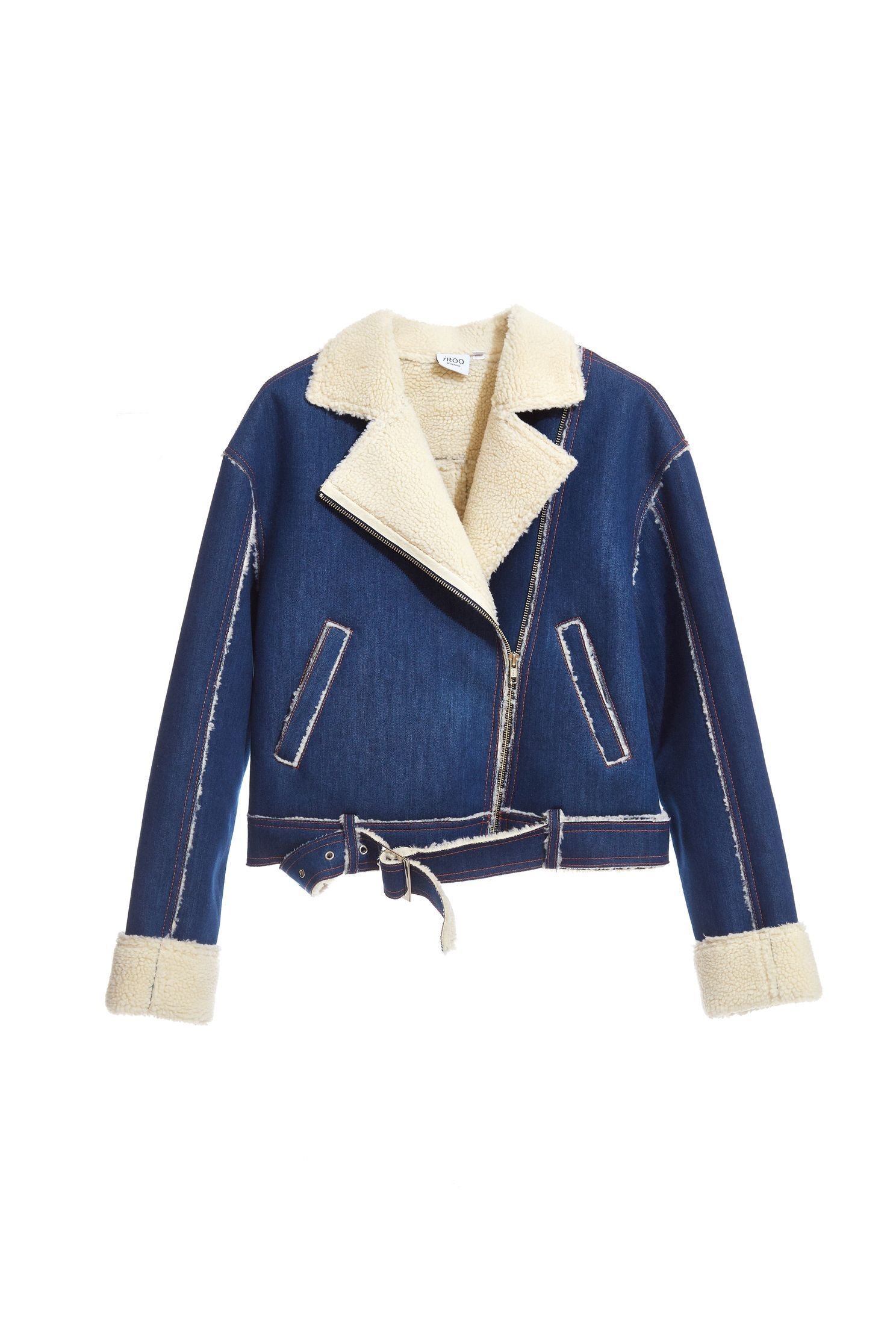 Faux Shearling-Trim Denim Jacket,tanning,outerwear,cowboy,denimjacket,longsleeveouterwear