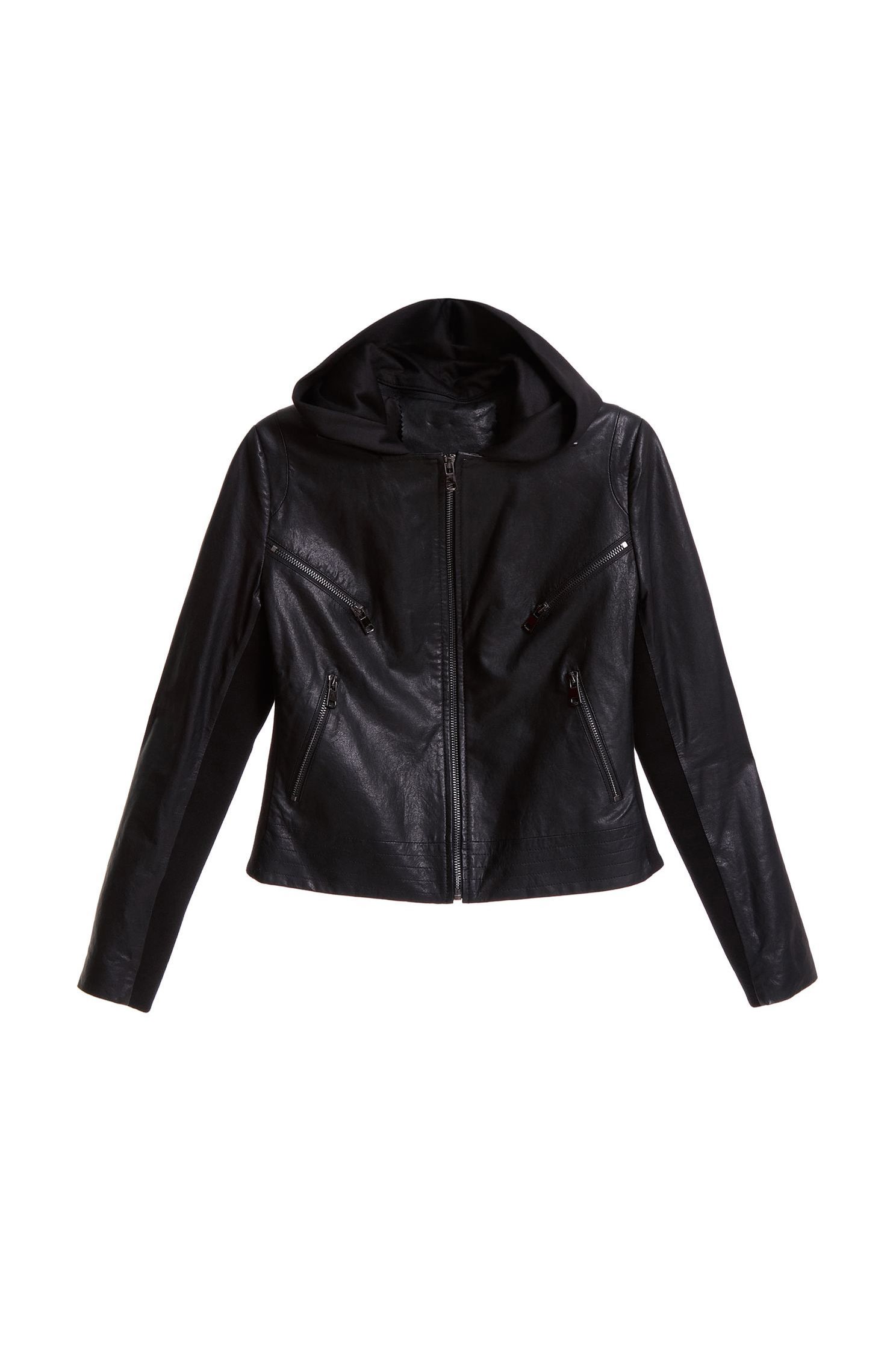 One-piece leather coat,outerwear,biker_jacket,hoodiejacket,longsleeveouterwear,blackouterwear