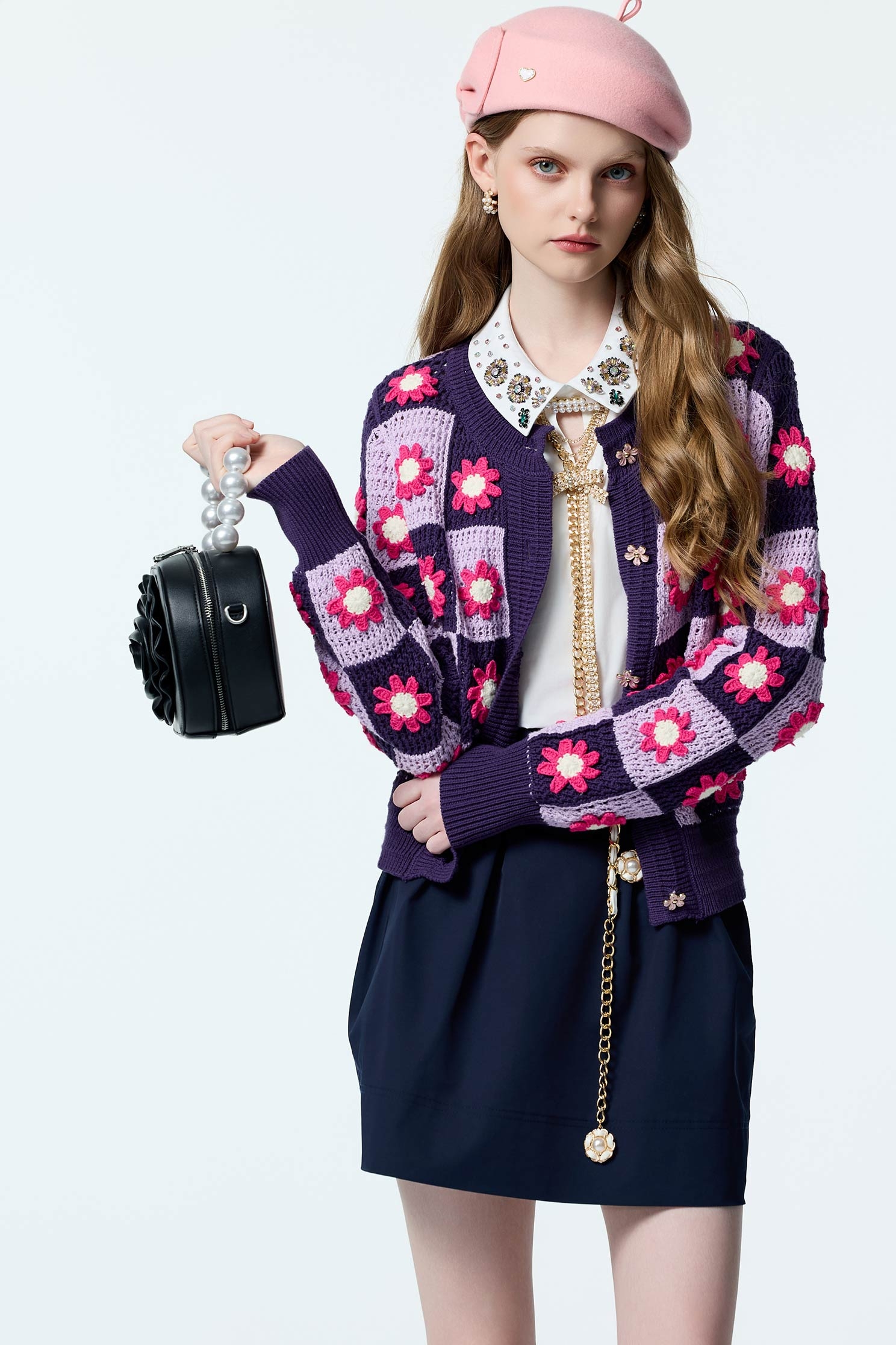 大麗花紫手勾針織外套大麗花紫手勾針織外套,人氣商品,外套,格紋,秋冬穿搭,約會特輯,純棉,花花世界,針織,針織外套