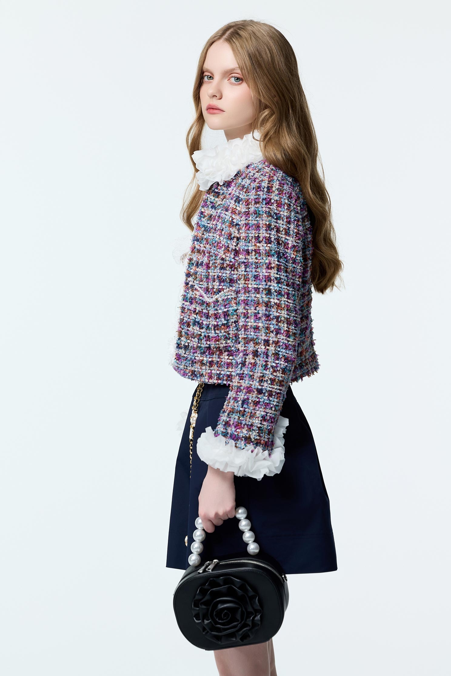 層次荷葉造型花呢紗外套層次荷葉造型花呢紗外套,一般外套,人氣商品,外套,小香風,小香風外套,時髦成套搭配,毛呢花呢,秋冬穿搭,荷葉,長袖外套