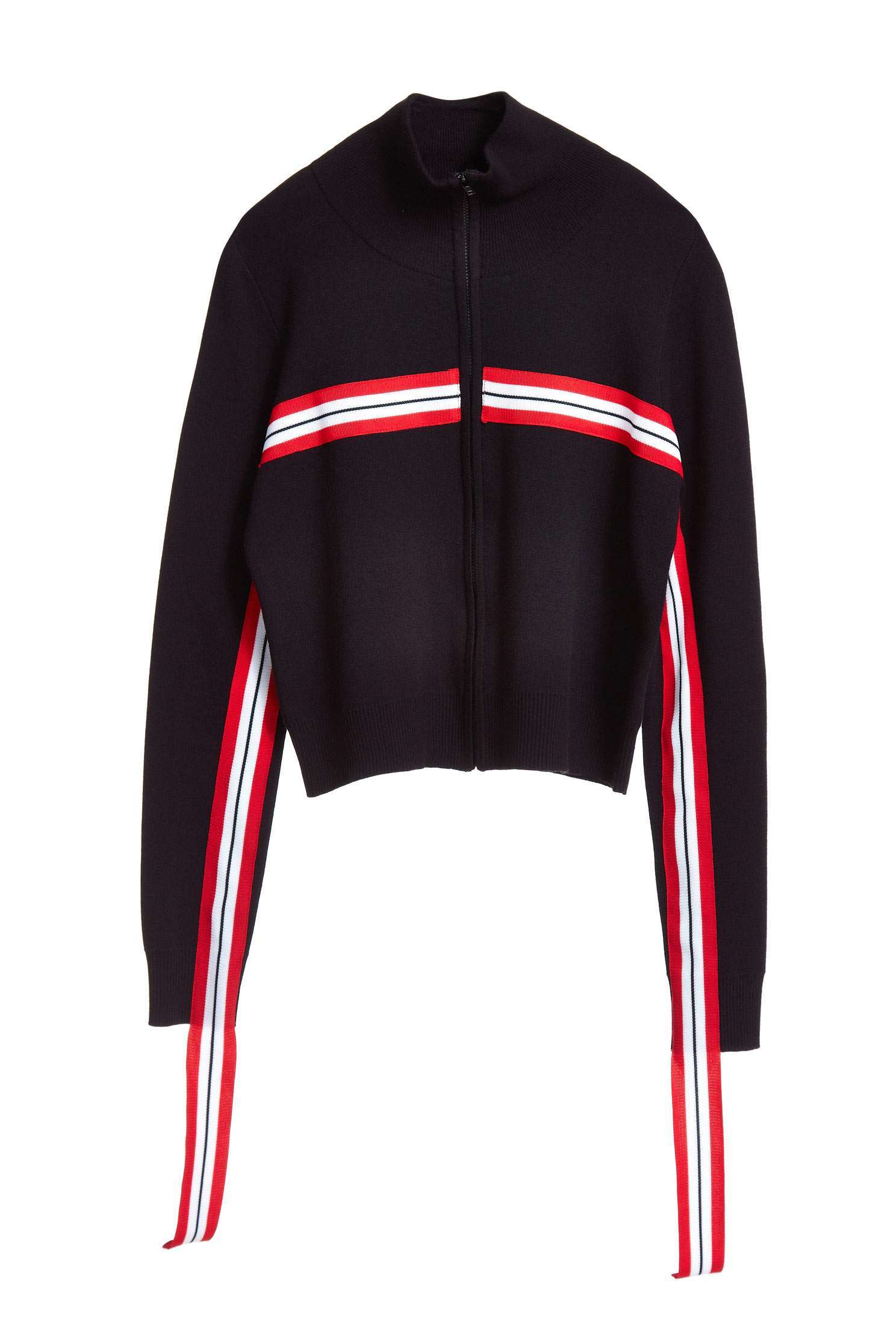 High neck design top with sporty webbing decoration,top,outerwear,knitting,knittedtop,knittedjacket,longsleevetop,longsleeveouterwear,blackouterwear