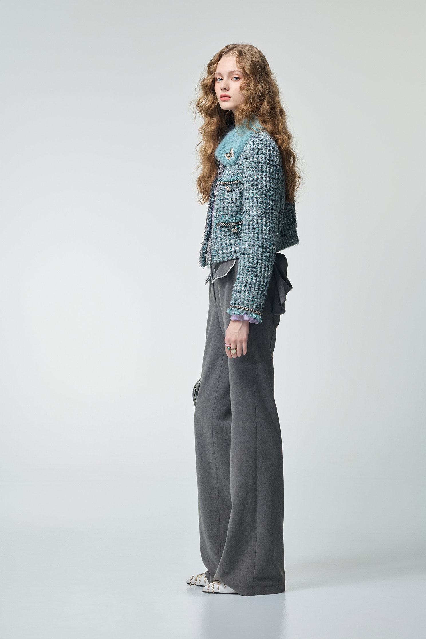 海藍寶石花呢紗外套海藍寶石花呢紗外套,一般外套,人氣商品,外套,小香風,小香風外套,時髦成套搭配,派對特輯,秋冬穿搭