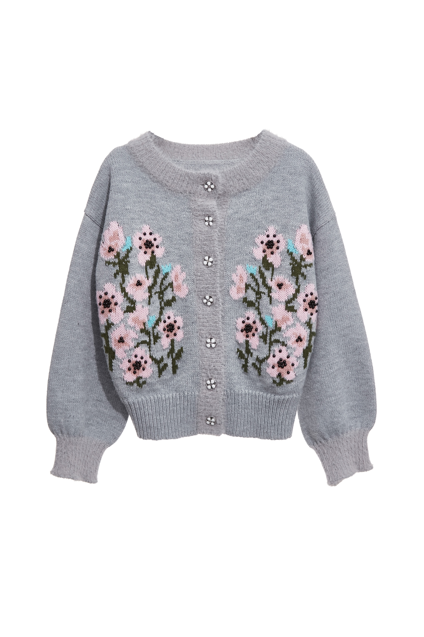 薄暮灰崁花卉開襟針織外套薄暮灰崁花卉開襟針織外套,上班OL穿搭,人氣商品,外套,秋冬穿搭,約會特輯,花花世界,針織,針織外套