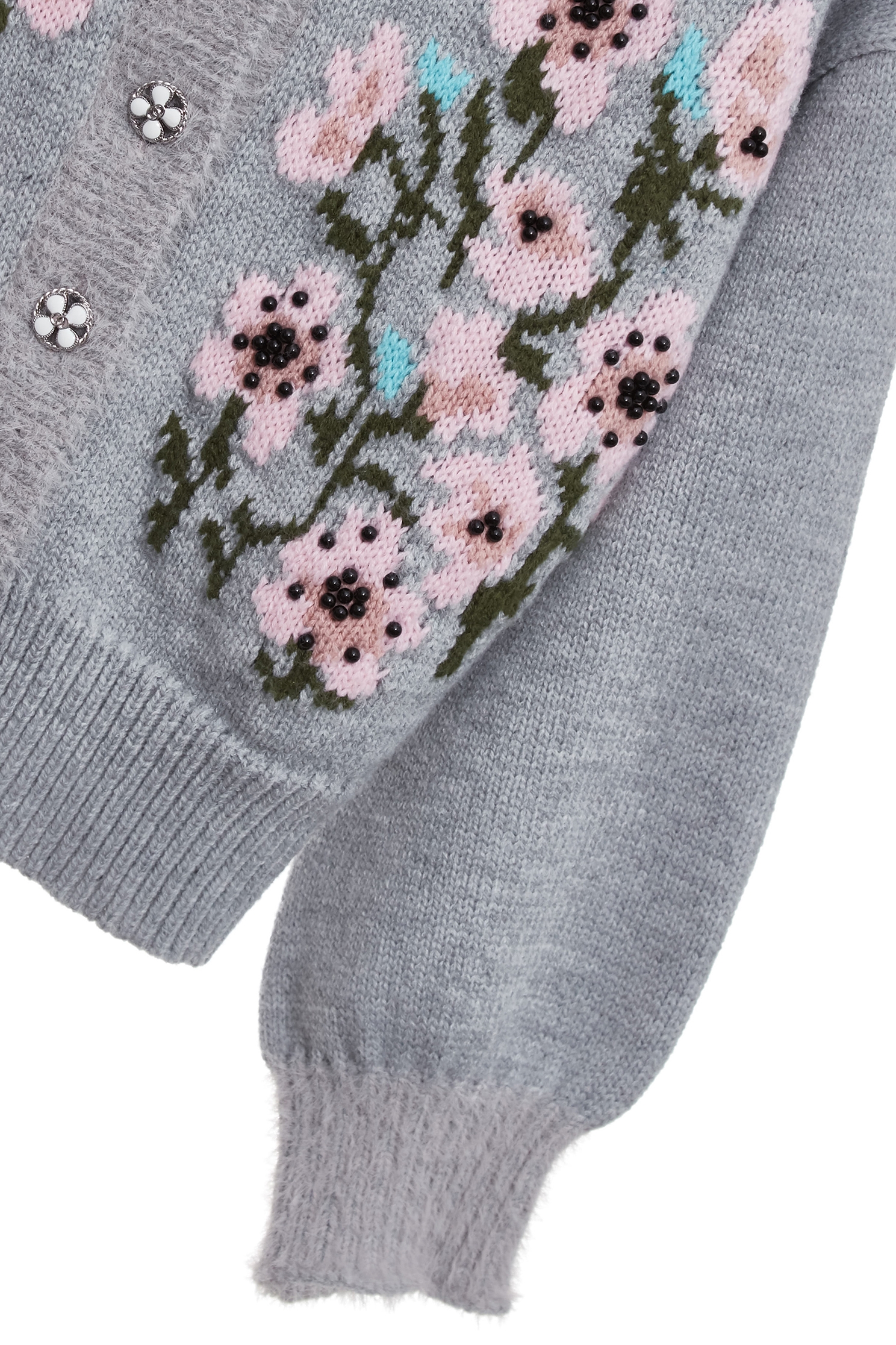 薄暮灰崁花卉開襟針織外套薄暮灰崁花卉開襟針織外套,上班OL穿搭,人氣商品,外套,秋冬穿搭,約會特輯,花花世界,針織,針織外套