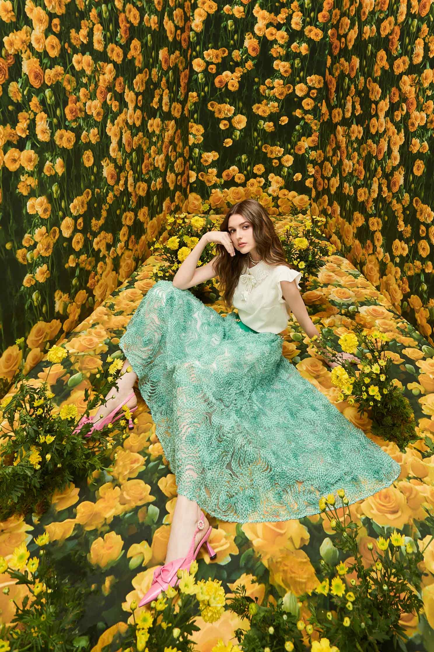 新葉綠格紋長裙新葉綠格紋長裙,人氣商品,春夏穿搭,時髦成套搭配,格紋,網紗,網裙,花花世界,長裙,雪紡