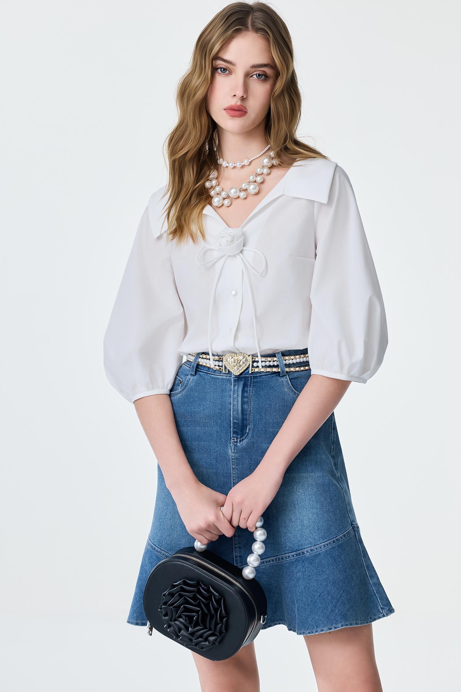 牛仔魚尾裙牛仔魚尾裙,丹寧,春夏穿搭,牛仔,牛仔短裙,珍珠,短裙,約會特輯