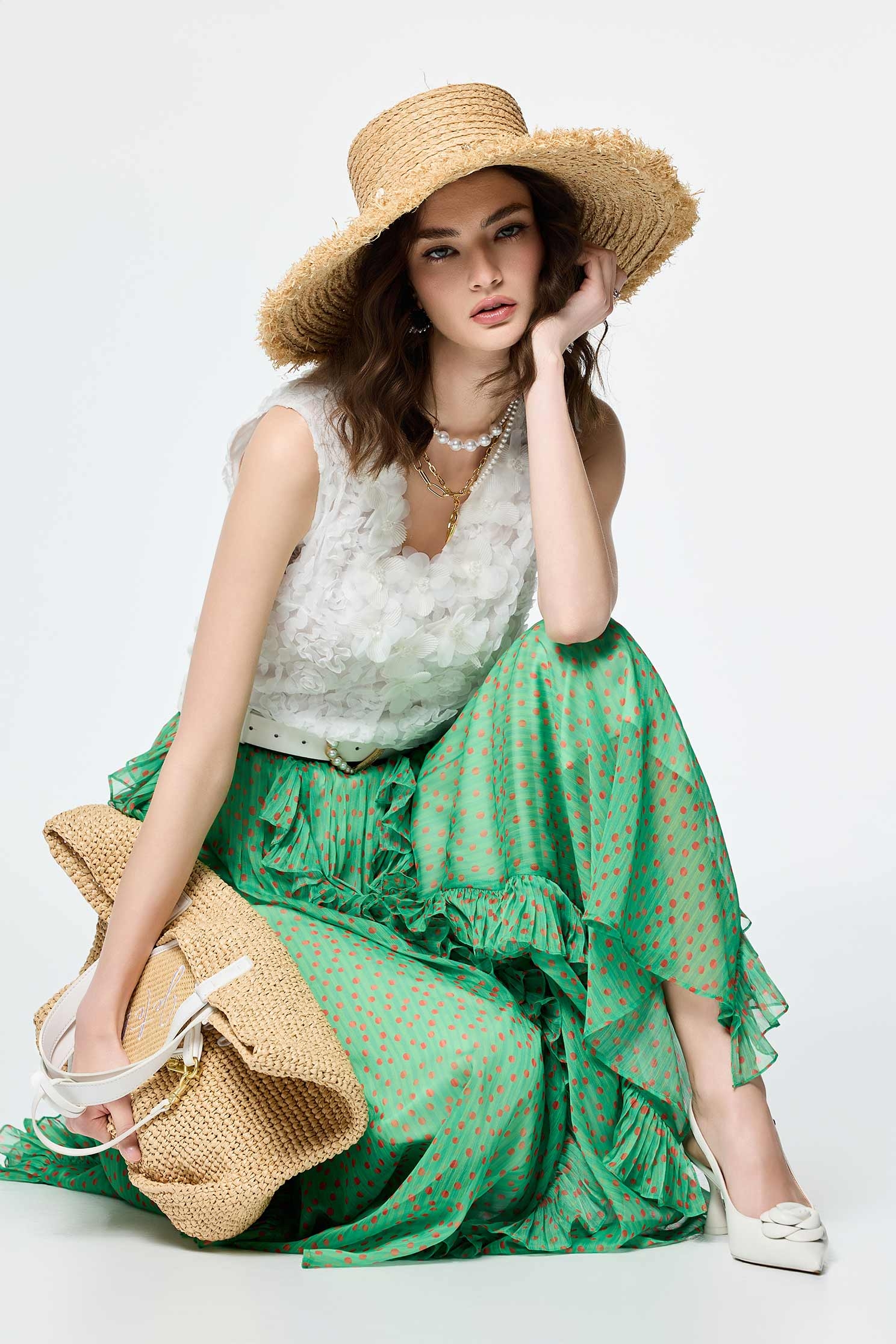 落日珊瑚點點雪紡長裙落日珊瑚點點雪紡長裙,春夏穿搭,荷葉,長裙,雪紡,雪紡裙,雪紡長裙